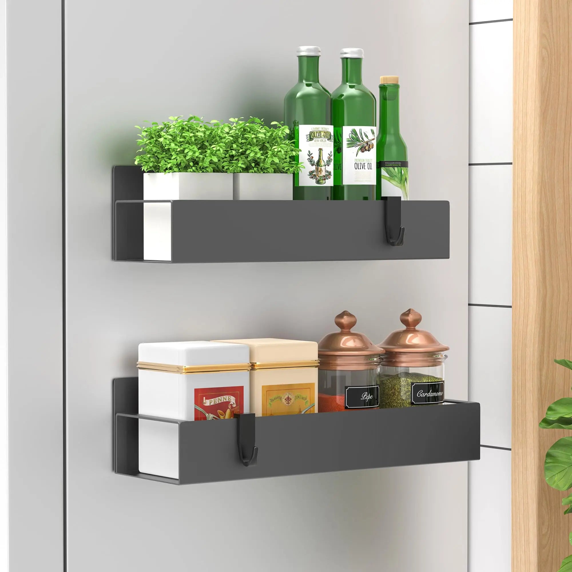 4 Pack Metal Magnetic Spice Storage Rack Organizer for Refrigerator and Oven, Black Fridge Organizers and Storage - Crema Peaks Coffee