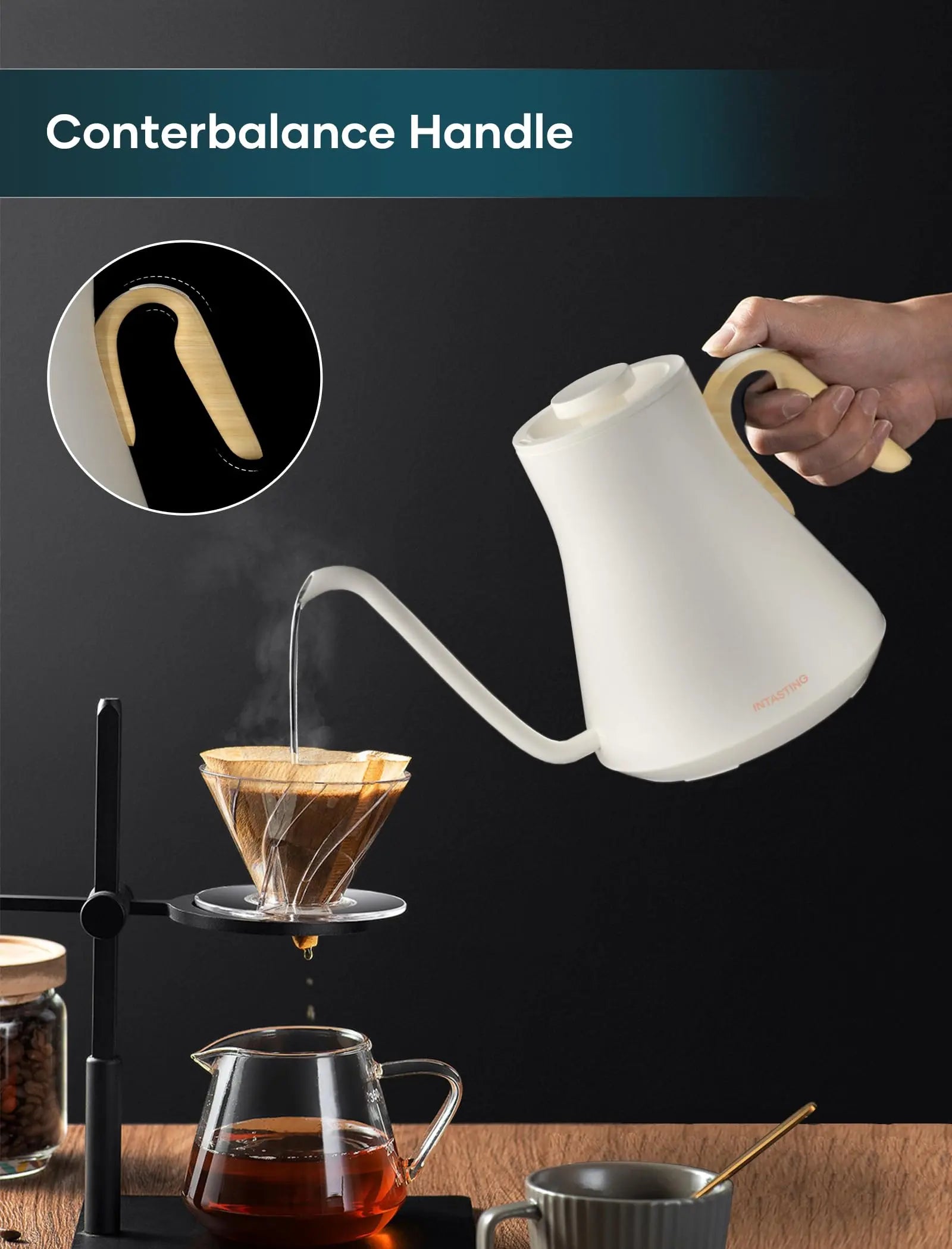Electric Kettle, Gooseneck Electric Kettle, ±1℉ Precise Temperature Control, Stainless Steel Interior, Quick Heating for Pour Over Coffee, Tea & Boiling Water, 0.9L (Black) - Crema Peaks Coffee