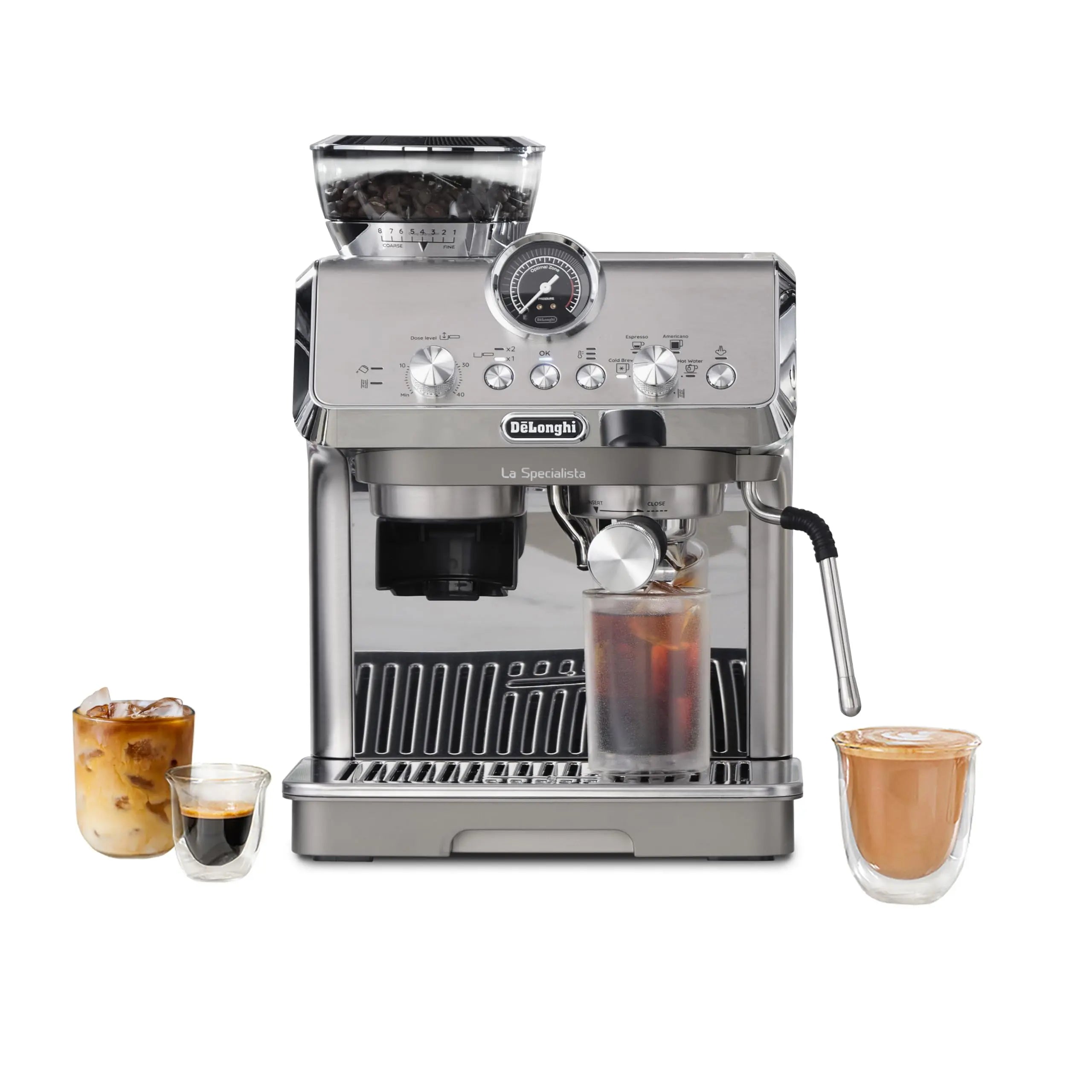 De'Longhi La Specialista Opera Espresso Machine – Cold Brew & Espresso Maker with Smart Tamping, Burr Grinder, Milk Steam Wand/Frother & 19-Bar Pressure – For Lattes & Cappuccinos - Crema Peaks Coffee