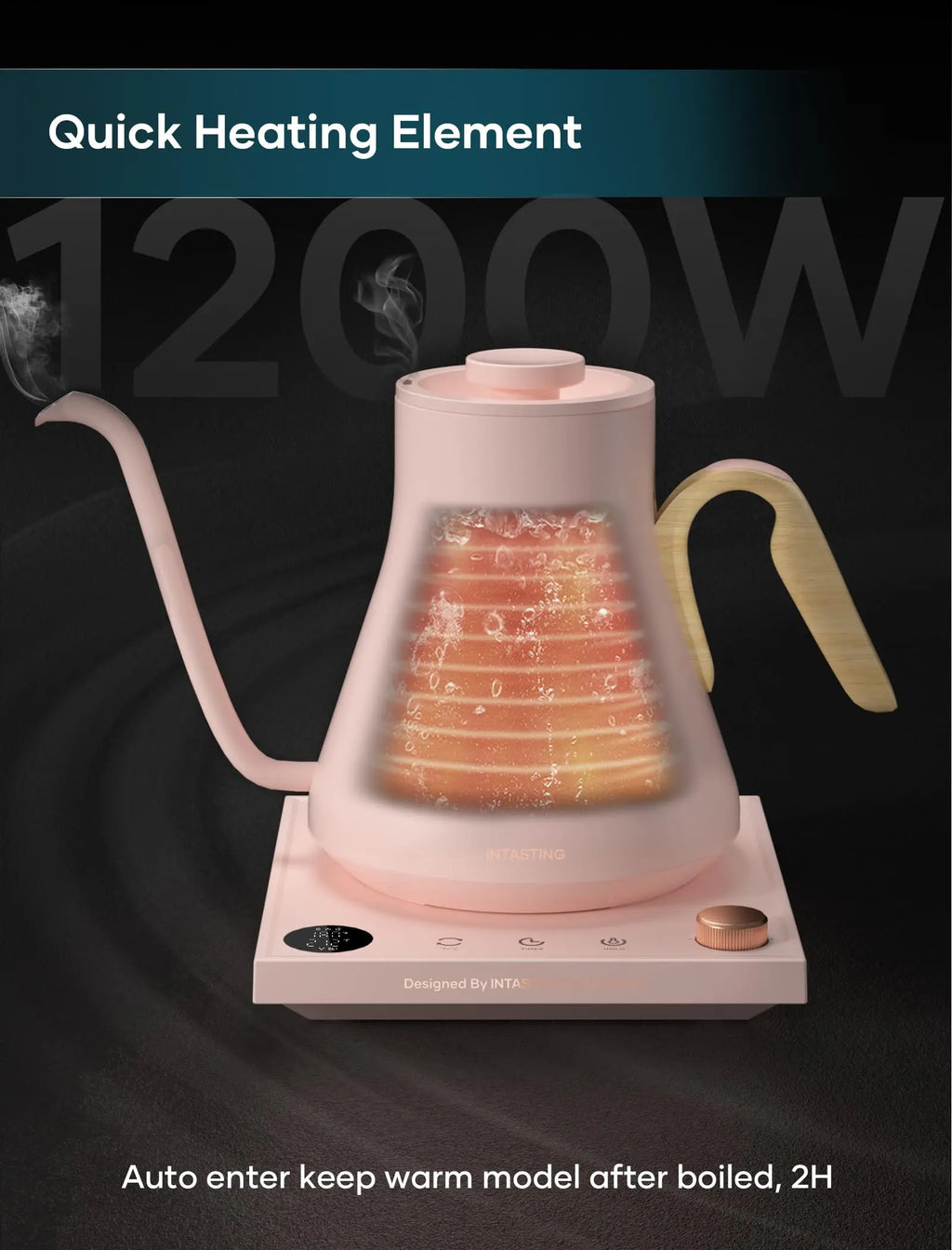 Electric Kettle, Gooseneck Electric Kettle, ±1℉ Precise Temperature Control, Stainless Steel Interior, Quick Heating for Pour Over Coffee, Tea & Boiling Water, 0.9L (Black) - Crema Peaks Coffee