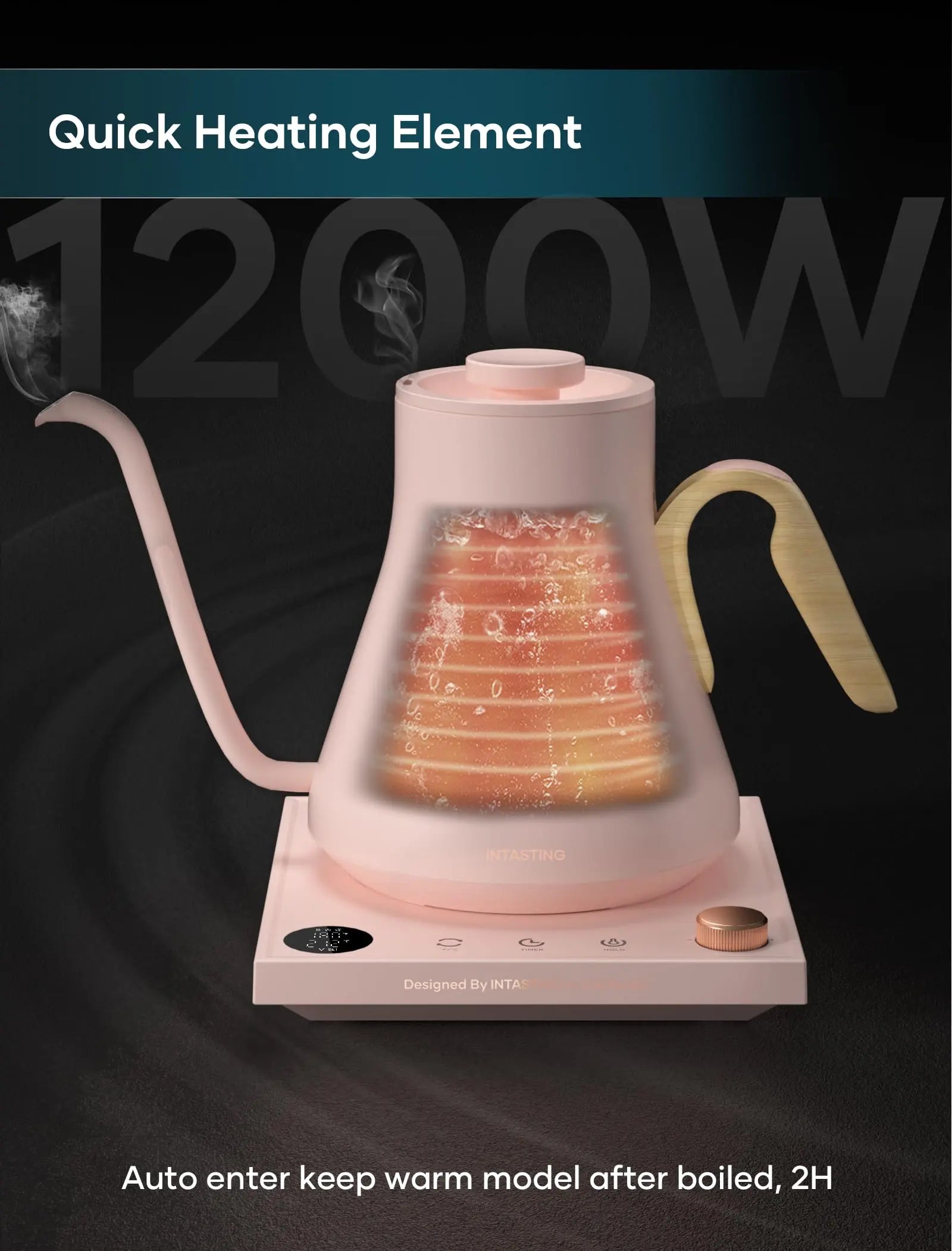 Electric Kettle, Gooseneck Electric Kettle, ±1℉ Precise Temperature Control, Stainless Steel Interior, Quick Heating for Pour Over Coffee, Tea & Boiling Water, 0.9L (Black) - Crema Peaks Coffee