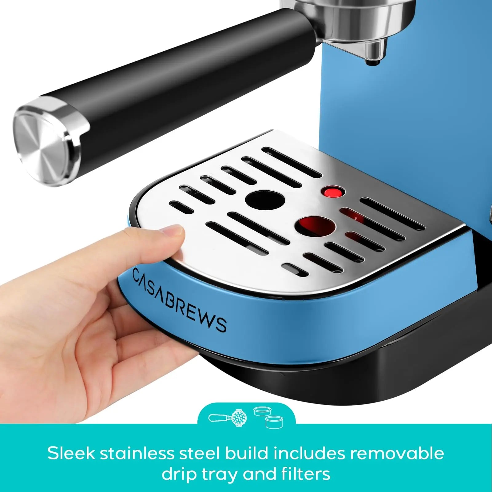 CASABREWS CM5418 Espresso Machine 20 Bar, Value, Compact Espresso Maker with Steam Milk Frother, Stainless Steel Coffee Machine with 34oz Removable Water Tank for Cappuccino, Gift for Women or Men, Silver - Crema Peaks Coffee