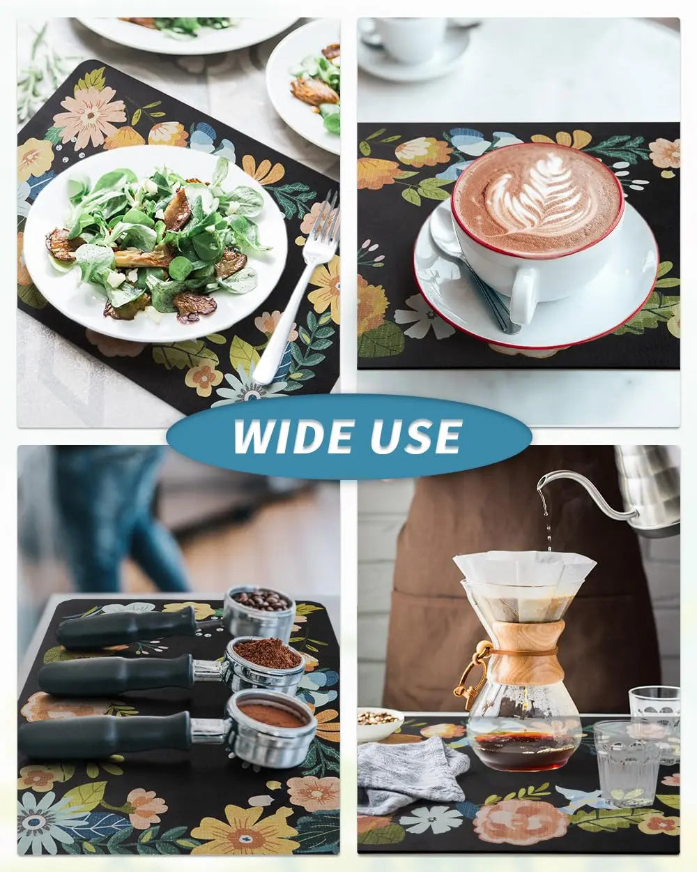 Coffee Mat Hide Stain Rubber Backed Absorbent Dish Drying Mat for Kitchen Counter -AMOAMI Mat Fits Under Coffee Maker or Machine - Crema Peaks Coffee