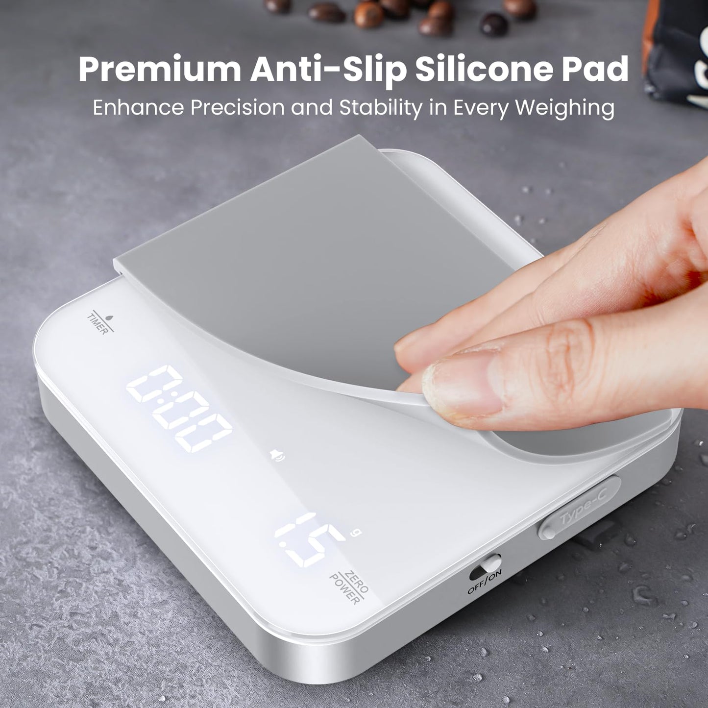 Maestri House Mini Coffee Scale with Timer, USB-C Rechargeable Espresso Scale, 2kg/0.1g Accurate Scale for Espresso and Pour-Over Coffee, Portable Digital Kitchen Scale with Auto Timer (Black&Silver)