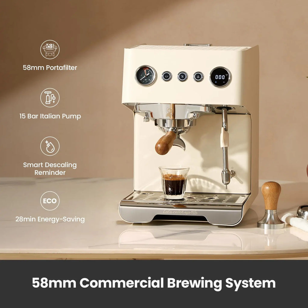 Gemilai G3028A Espresso Machine, 15 Bar Professional Coffee Maker with Adjustable Pressure & Automatic Milk Frother, Dual PID & 550ml Boiler, 57oz Tank, Stainless Steel for Cappuccino, Latte White - Crema Peaks Coffee