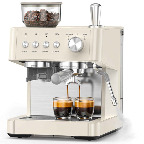 (2026 Upgrade) 15 Bar Espresso Machine with Built-in Anti-Clog Coffee Grinder, Expresso Coffee Machines with Milk Steam Wand/Frother/Tamping Tools,Espresso Maker with Grinder for Lattes-Almond