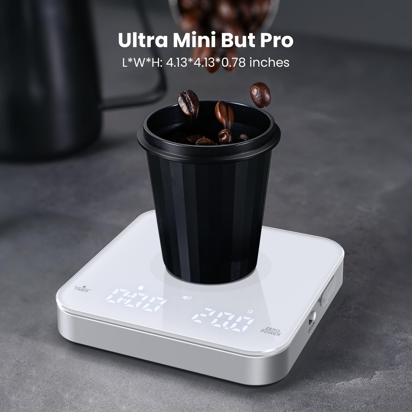 Maestri House Mini Coffee Scale with Timer, USB-C Rechargeable Espresso Scale, 2kg/0.1g Accurate Scale for Espresso and Pour-Over Coffee, Portable Digital Kitchen Scale with Auto Timer (Black&Silver)