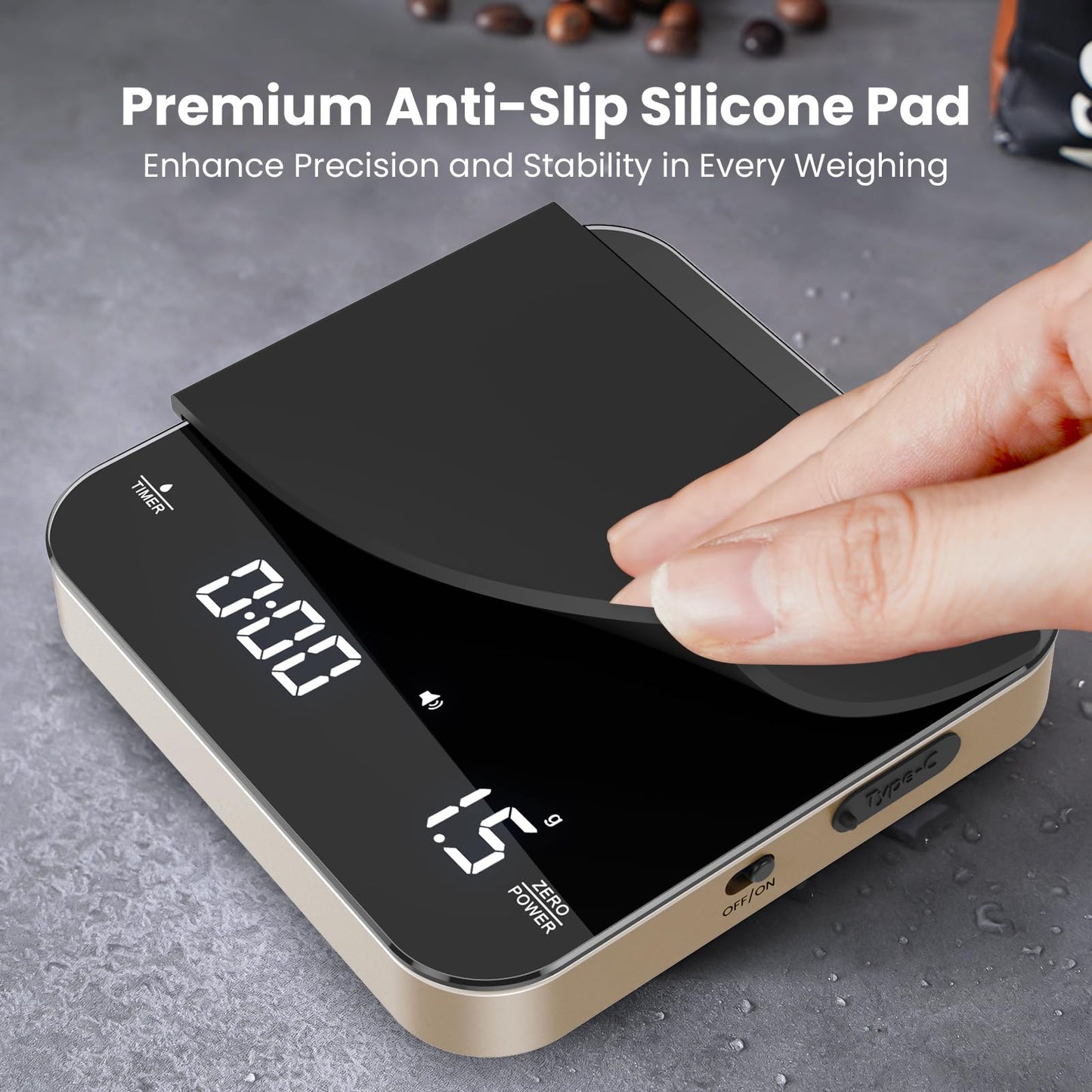 Maestri House Mini Coffee Scale with Timer, USB-C Rechargeable Espresso Scale, 2kg/0.1g Accurate Scale for Espresso and Pour-Over Coffee, Portable Digital Kitchen Scale with Auto Timer (Black&Silver)