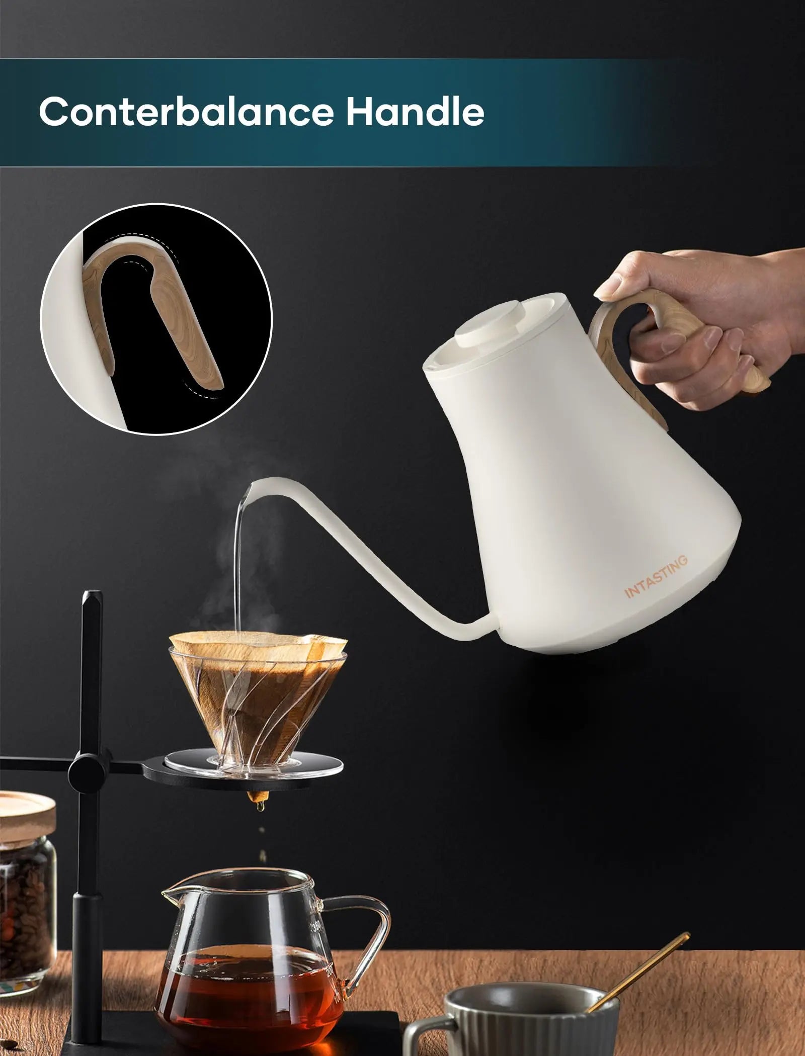 Electric Kettle, Gooseneck Electric Kettle, ±1℉ Precise Temperature Control, Stainless Steel Interior, Quick Heating for Pour Over Coffee, Tea & Boiling Water, 0.9L (Black) - Crema Peaks Coffee