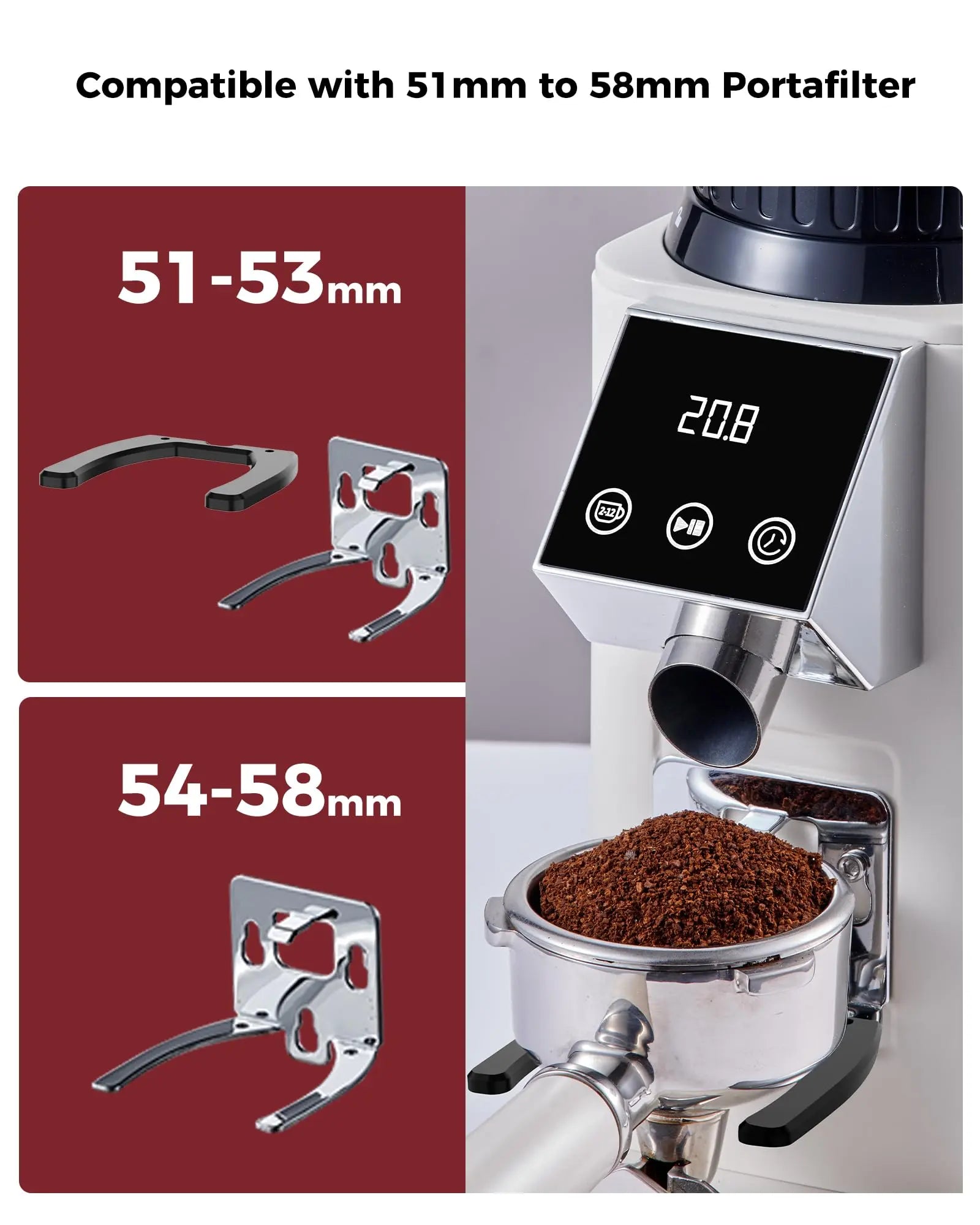 Tuni G1 Conical Burr Coffee Grinder, 48 Grind Settings Anti-static Burr Mill, Precision Electronic Timer and LED Touchscreen for Espresso/Drip/Cold Brew/French Press, Stainless Steel, Ivory - Crema Peaks Coffee