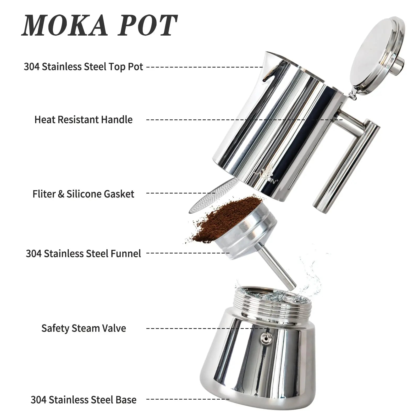 Stovetop Espresso Maker, 6Cup 10 oz Moka Pot, Stainless Steel Cuban and Italian Coffee Maker for Cafetera Cubana, Greca De Cafe Induction Stovetop Compatible, Coffee Gift for Home Travel - Crema Peaks Coffee