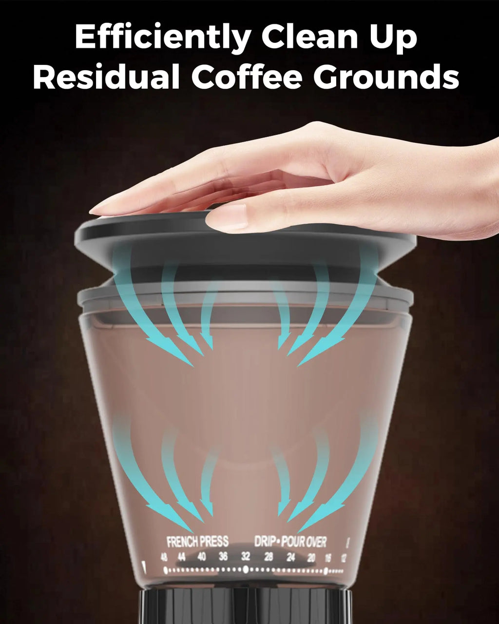 Tuni G1 Conical Burr Coffee Grinder, 48 Grind Settings Anti-static Burr Mill, Precision Electronic Timer and LED Touchscreen for Espresso/Drip/Cold Brew/French Press, Stainless Steel, Ivory - Crema Peaks Coffee