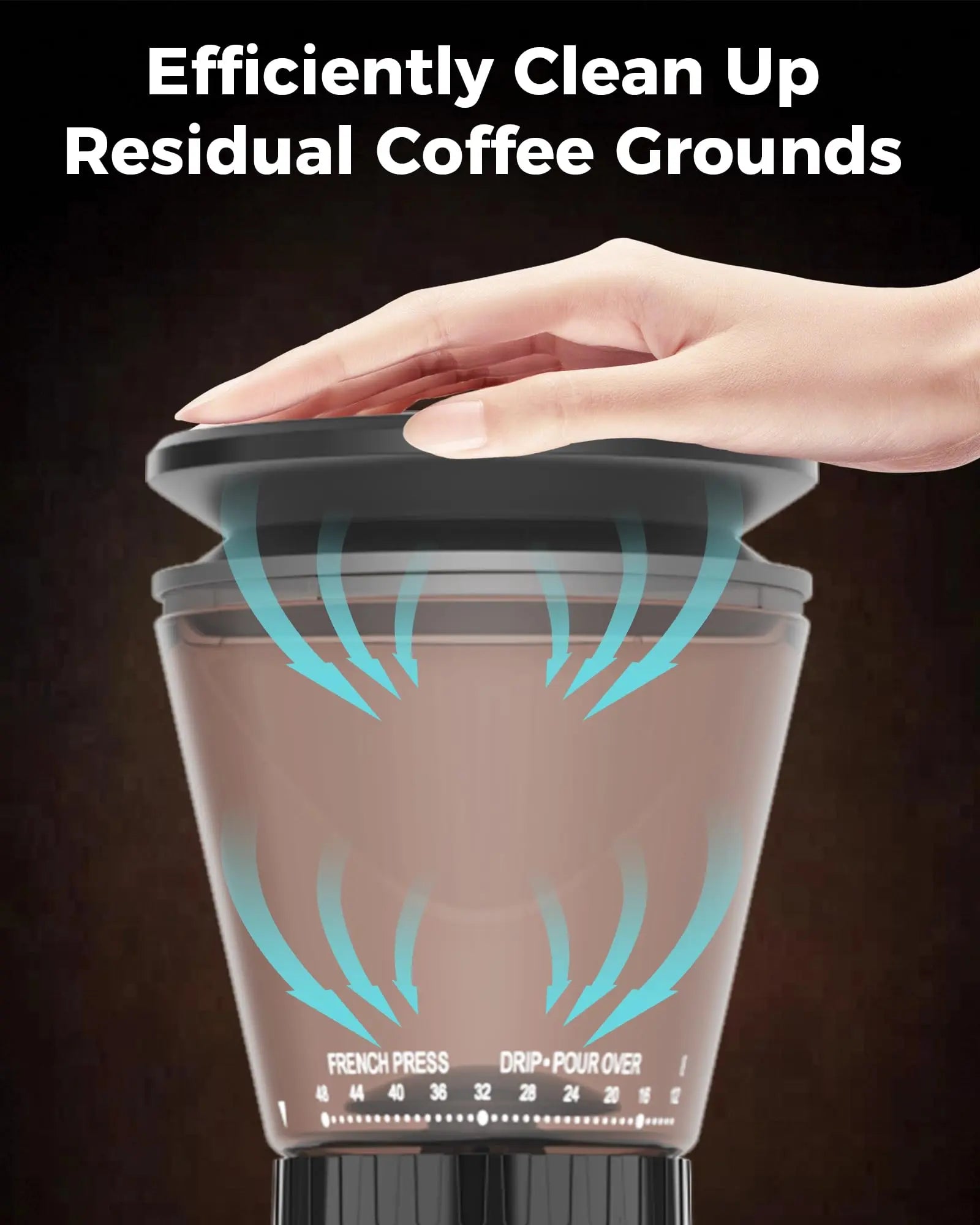 Tuni G1 Conical Burr Coffee Grinder, 48 Grind Settings Anti-static Burr Mill, Precision Electronic Timer and LED Touchscreen for Espresso/Drip/Cold Brew/French Press, Stainless Steel, Ivory - Crema Peaks Coffee