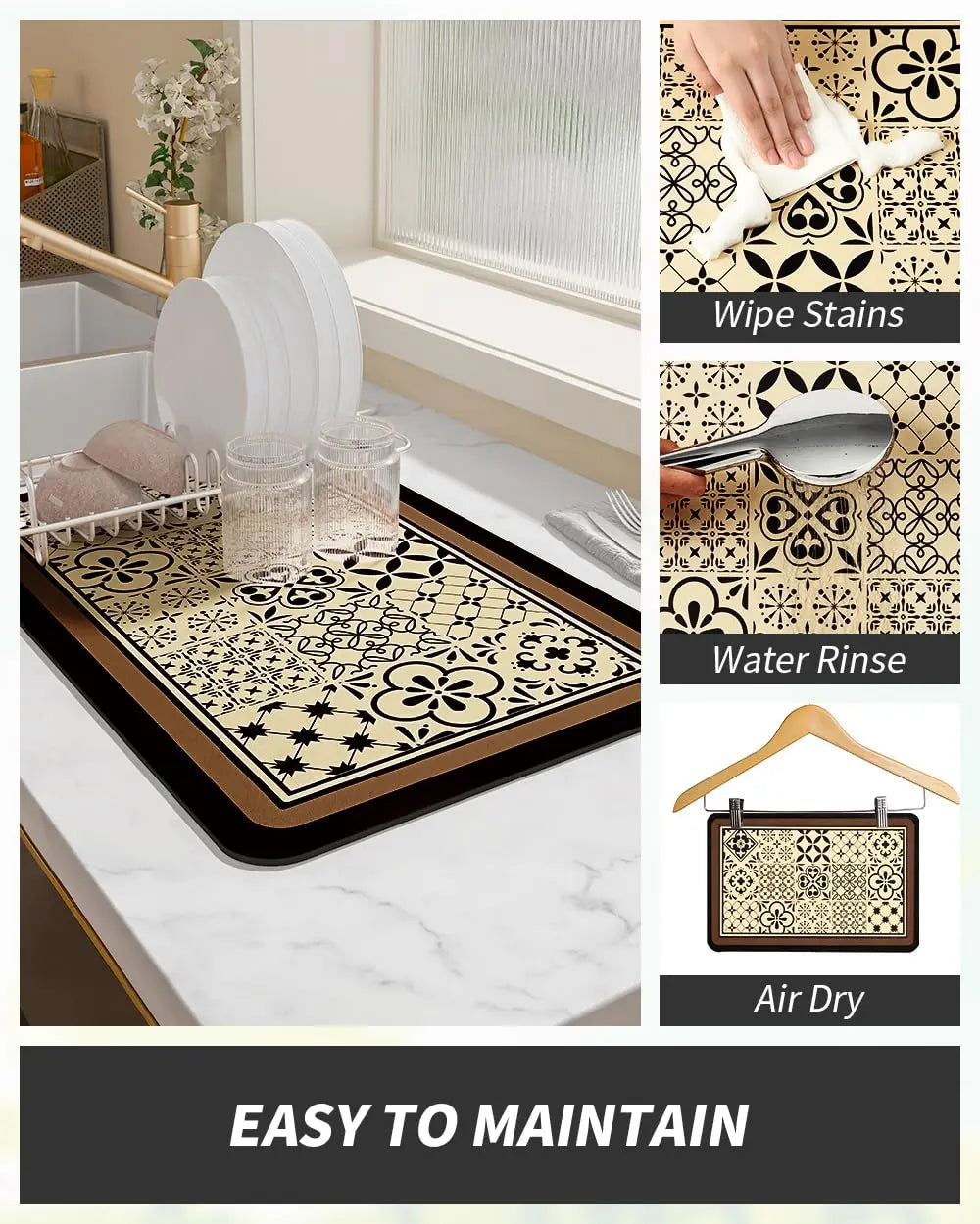 Coffee Mat Hide Stain Rubber Backed Absorbent Dish Drying Mat for Kitchen Counter -AMOAMI Mat Fits Under Coffee Maker or Machine - Crema Peaks Coffee