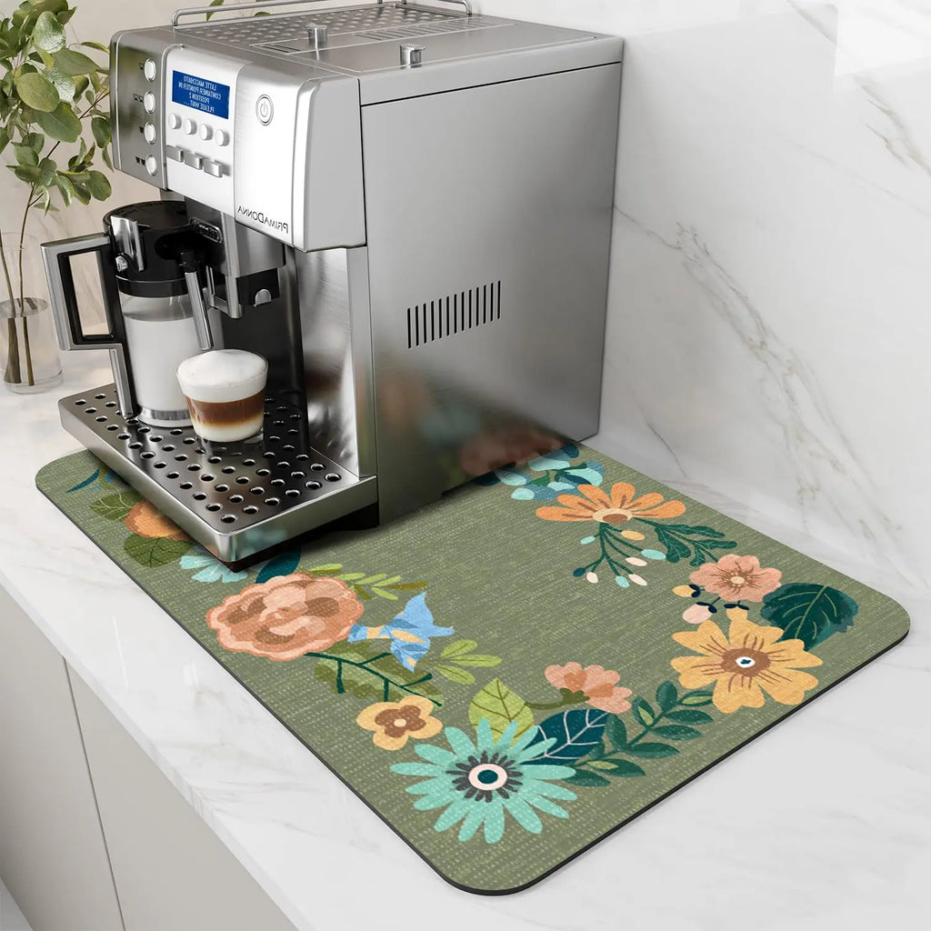 Coffee Mat Hide Stain Rubber Backed Absorbent Dish Drying Mat for Kitchen Counter -AMOAMI Mat Fits Under Coffee Maker or Machine - Crema Peaks Coffee