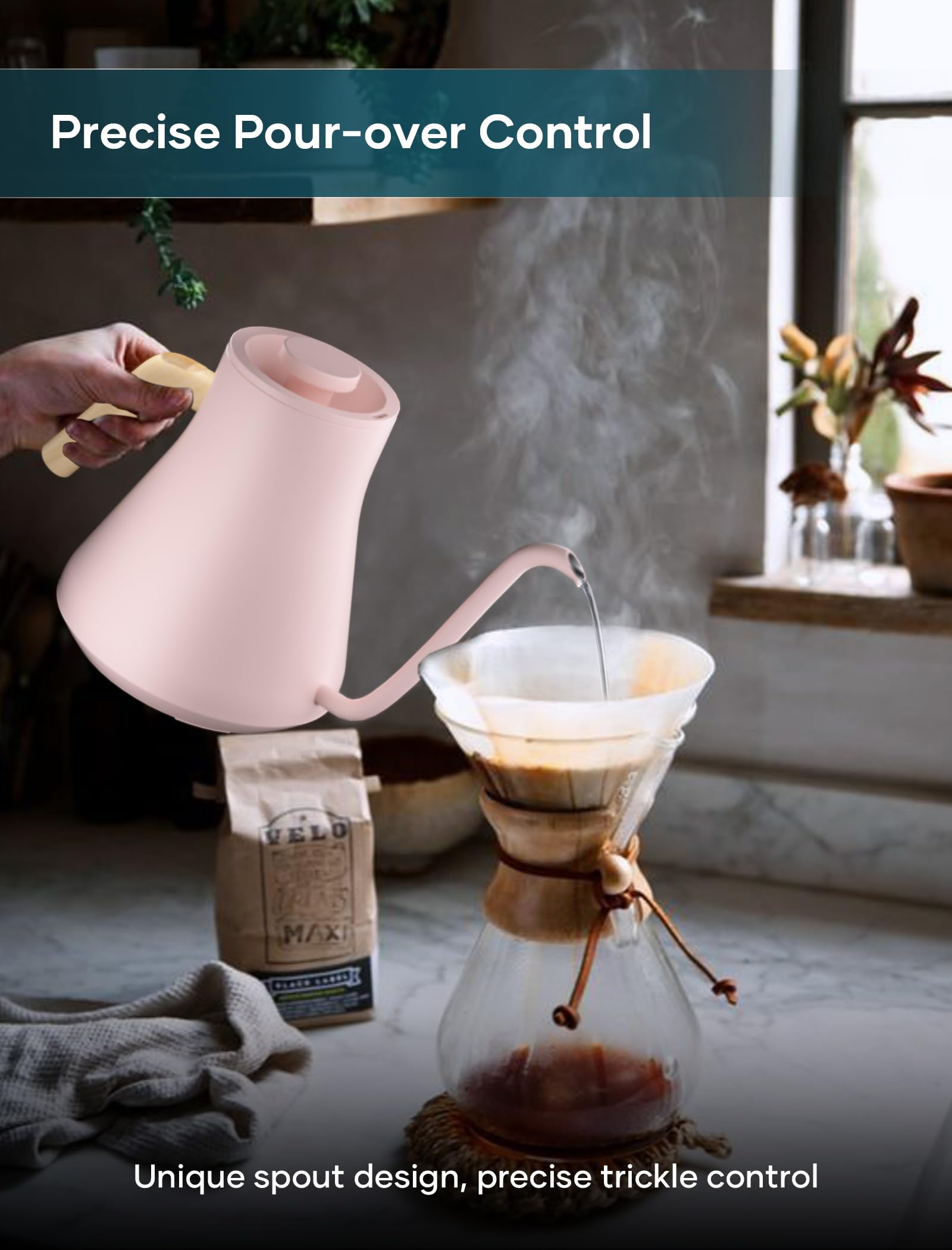 INTASTING Electric Kettles, Gooseneck Electric Kettle, ±1℉ Temperature Control, Stainless Steel Inner, Quick Heating, for Pour Over Coffee, Brew Tea, Boil Hot Water, 0.9L Dark Grey