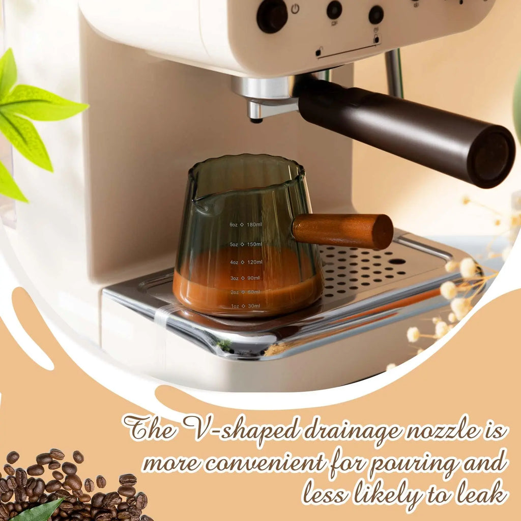 1 Pcs Espresso Shot Glass with Handle, 6 oz/180 ml Espresso Cup with Single V-shaped Mouth, Measuring Cup for Milk Tea Coffee Bar Accessories (Clear) - Crema Peaks Coffee