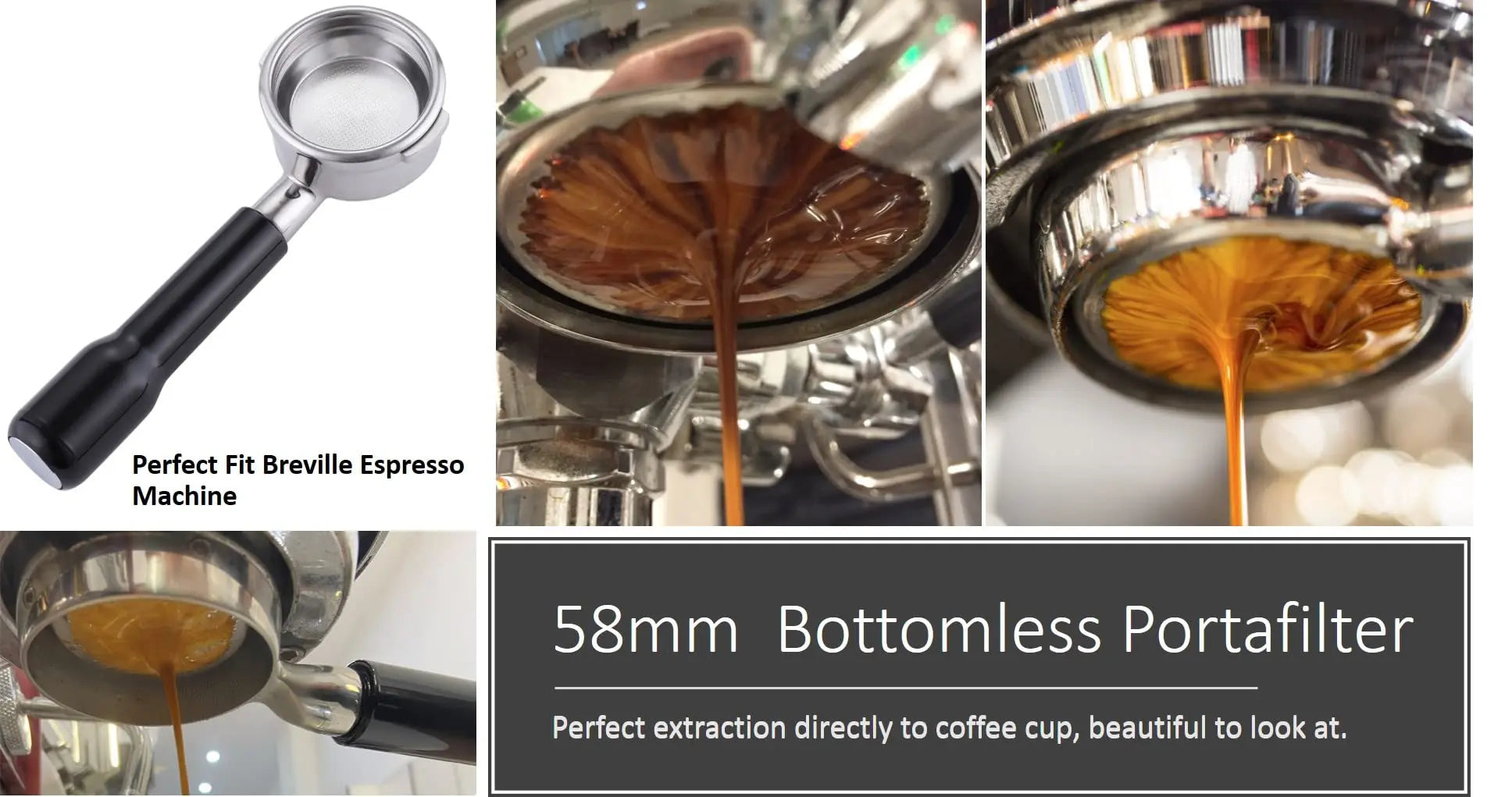 58mm Bottomless Portafilter Compatible with E61 Grouphead Flair 58, ECM, Rocket Espresso Machine Stainless Steel Naked Portafilter with Filter Basket Handle-Wooden, Rosewooden - Crema Peaks Coffee