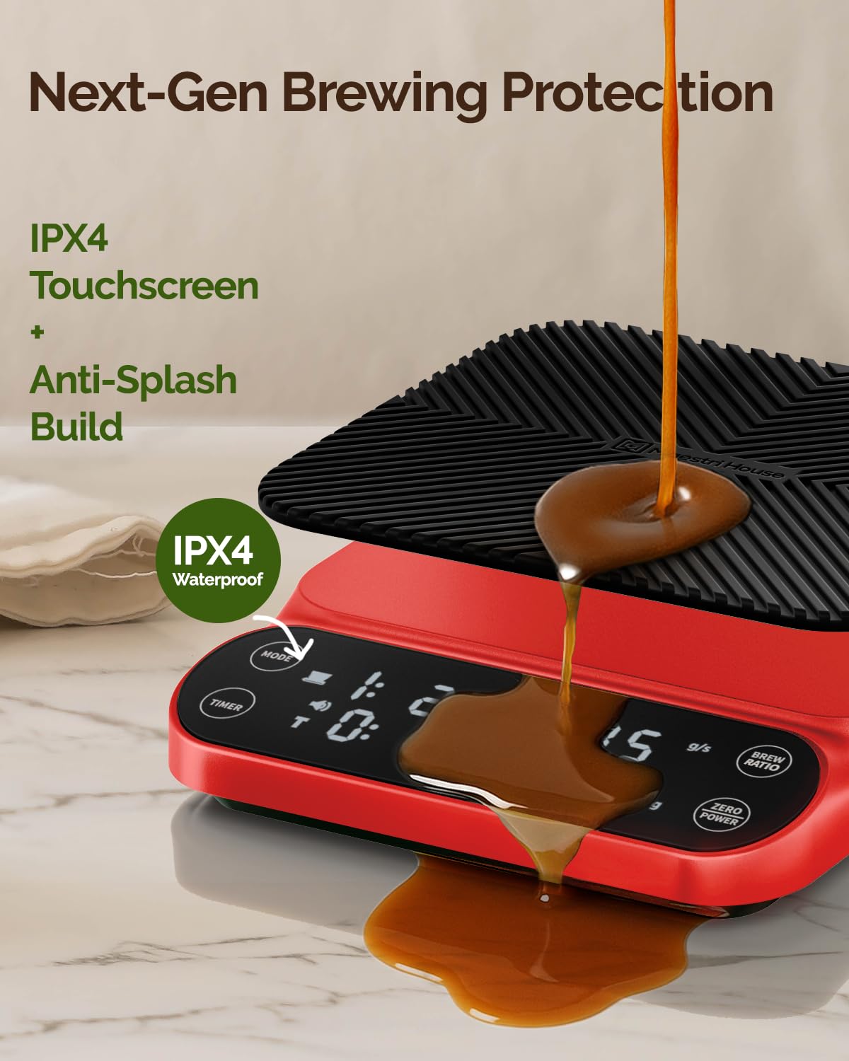 Maestri House S3 Coffee Scale with Timer, 3kg/0.1g Rechargeable Digital Scale, 3 Brew Modes, Adjustable Ratios & Flow Rate Display, Barista-Grade for Pour-Over, Espresso, French Press – Black - Crema Peaks Coffee
