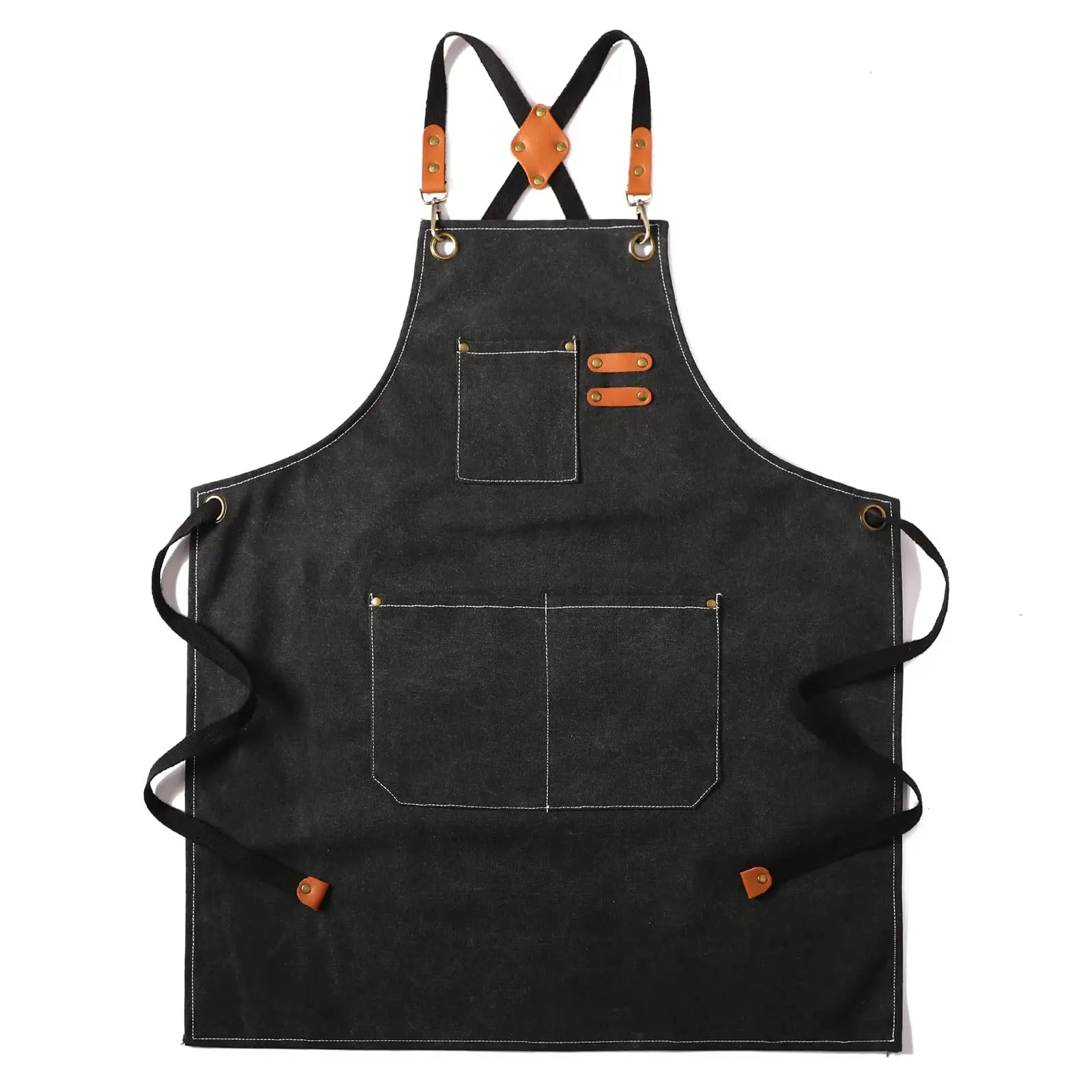 Canvas Cross Back Chef Cotton Aprons for Men Women with Large Pockets - Crema Peaks Coffee