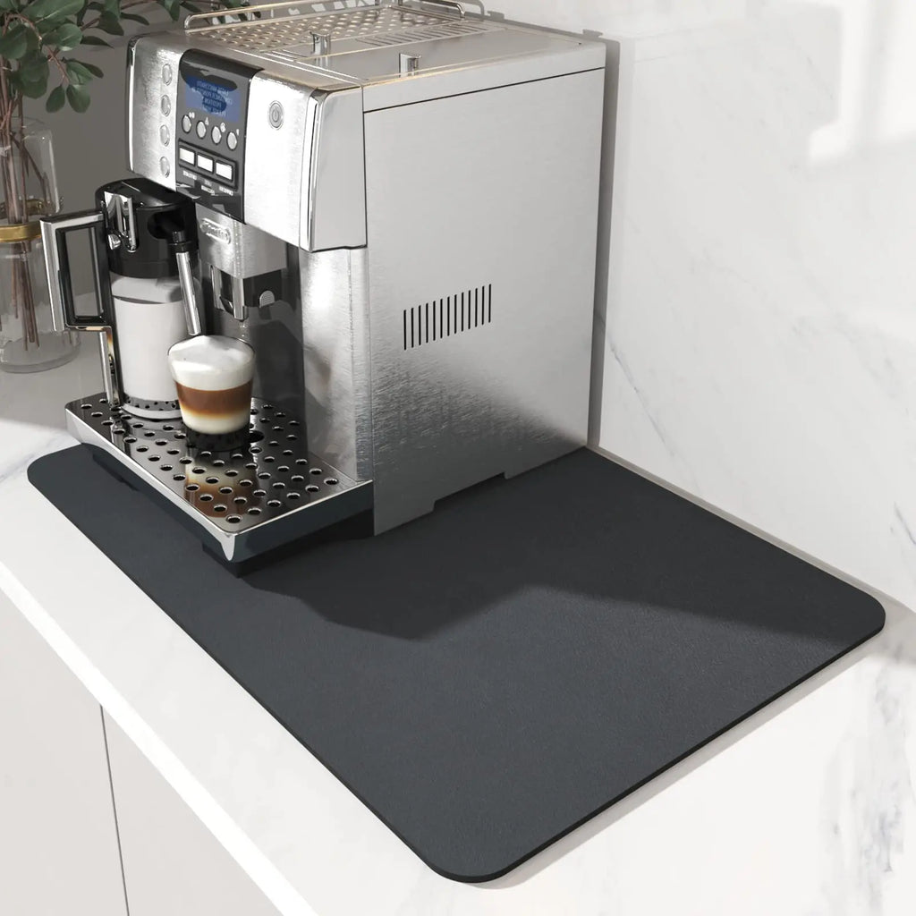 Coffee Mat Hide Stain Rubber Backed Absorbent Dish Drying Mat for Kitchen Counter -AMOAMI Mat Fits Under Coffee Maker or Machine - Crema Peaks Coffee