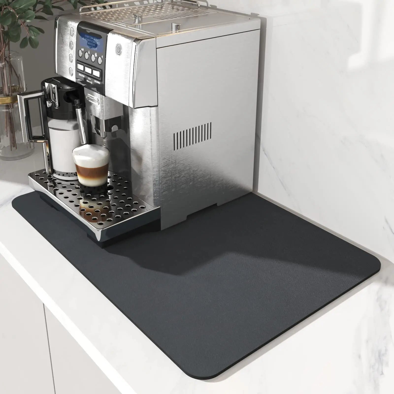 Coffee Mat Hide Stain Rubber Backed Absorbent Dish Drying Mat for Kitchen Counter -AMOAMI Mat Fits Under Coffee Maker or Machine - Crema Peaks Coffee