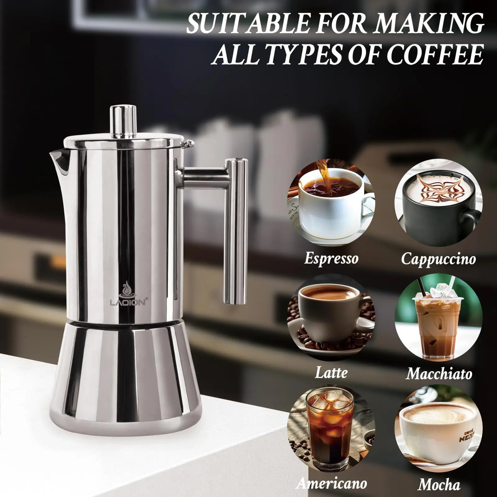 Stovetop Espresso Maker, 6Cup 10 oz Moka Pot, Stainless Steel Cuban and Italian Coffee Maker for Cafetera Cubana, Greca De Cafe Induction Stovetop Compatible, Coffee Gift for Home Travel - Crema Peaks Coffee