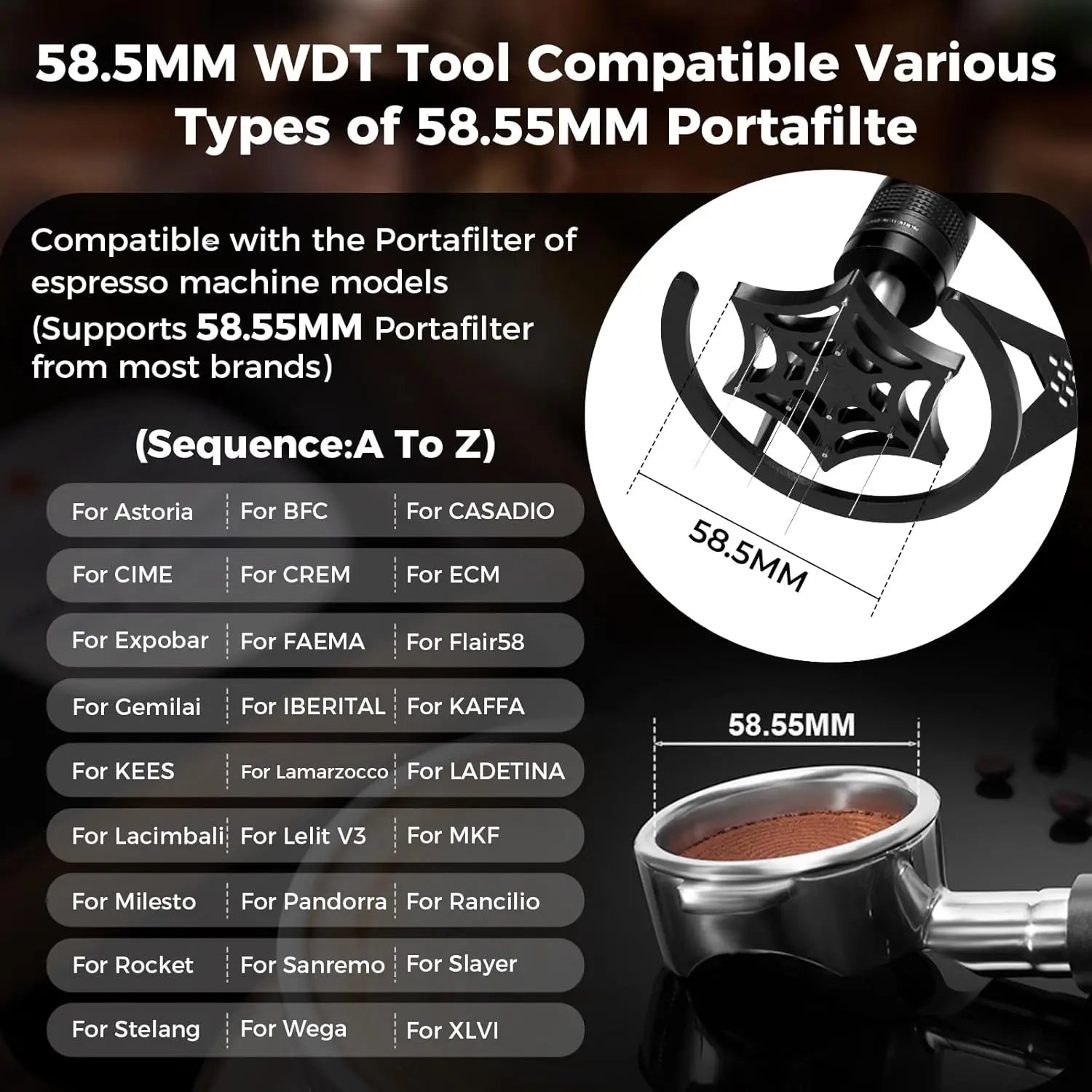 WDT Distribution Tool with Clean Brush, 58.5mm Espresso Stirrer Distribution Tool for Barista, 8 Needle Espresso Stirrer with Dosing Funnel & Stand, Adjustable Needle Height, Walnut Handle, IKAPE Mantis - Crema Peaks Coffee