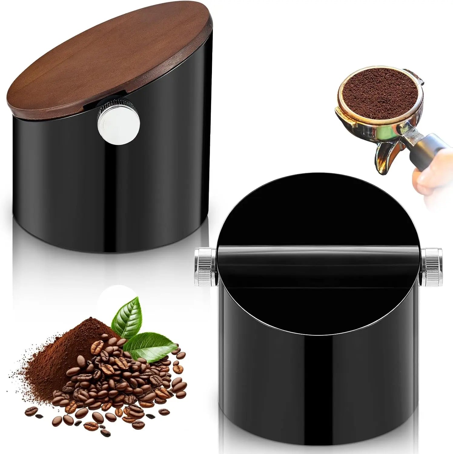 Espresso Knock Box with Walnut Lid for Coffee Grounds, Espresso Machine Accessory, Easy Disposal of Coffee Pucks, Removable Knock Bar(White,Round) - Crema Peaks Coffee