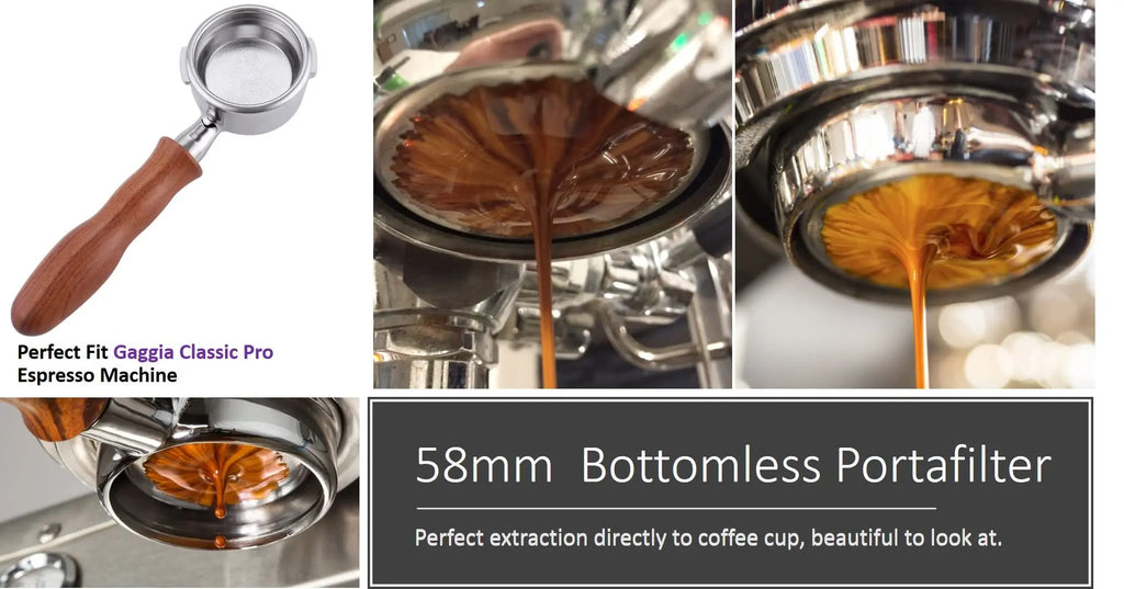 58mm Bottomless Portafilter Compatible with E61 Grouphead Flair 58, ECM, Rocket Espresso Machine Stainless Steel Naked Portafilter with Filter Basket Handle-Wooden, Rosewooden - Crema Peaks Coffee