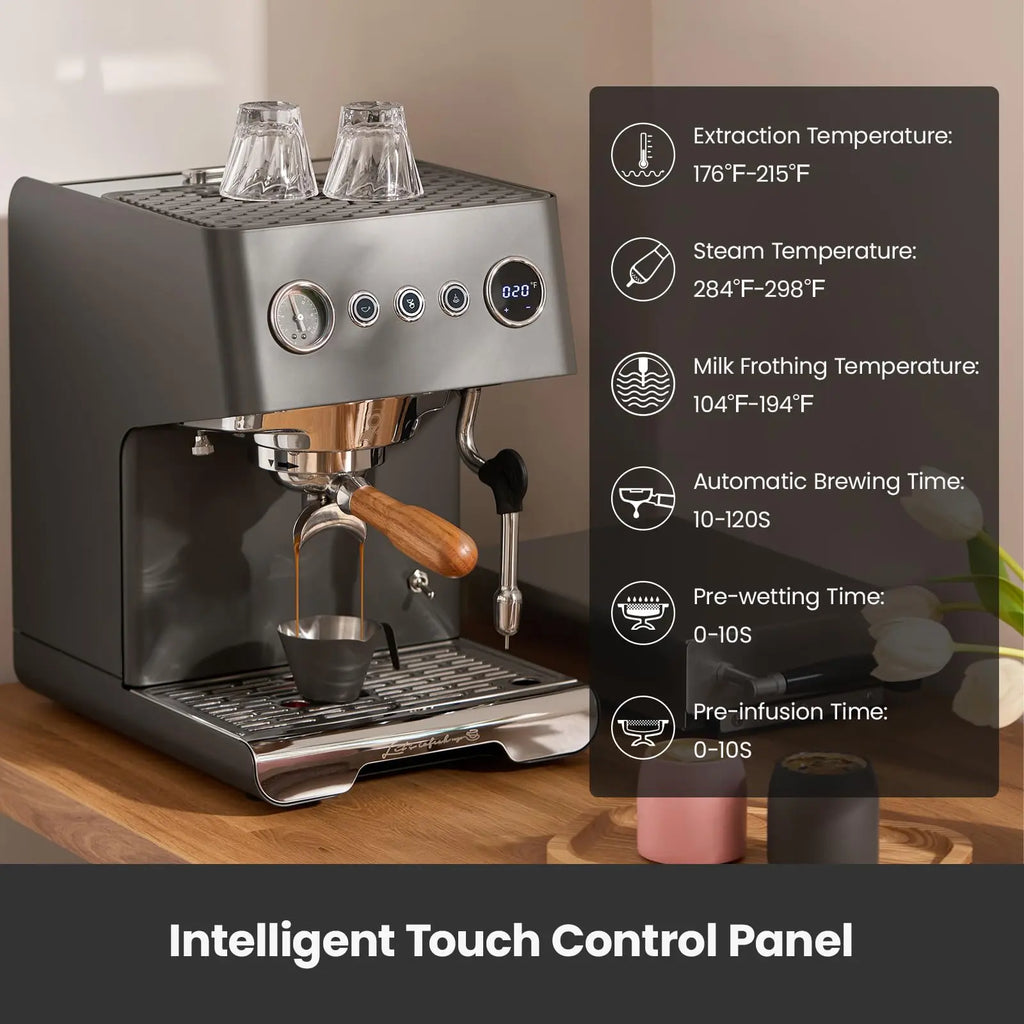 Gemilai G3028A Espresso Machine, 15 Bar Professional Coffee Maker with Adjustable Pressure & Automatic Milk Frother, Dual PID & 550ml Boiler, 57oz Tank, Stainless Steel for Cappuccino, Latte White - Crema Peaks Coffee