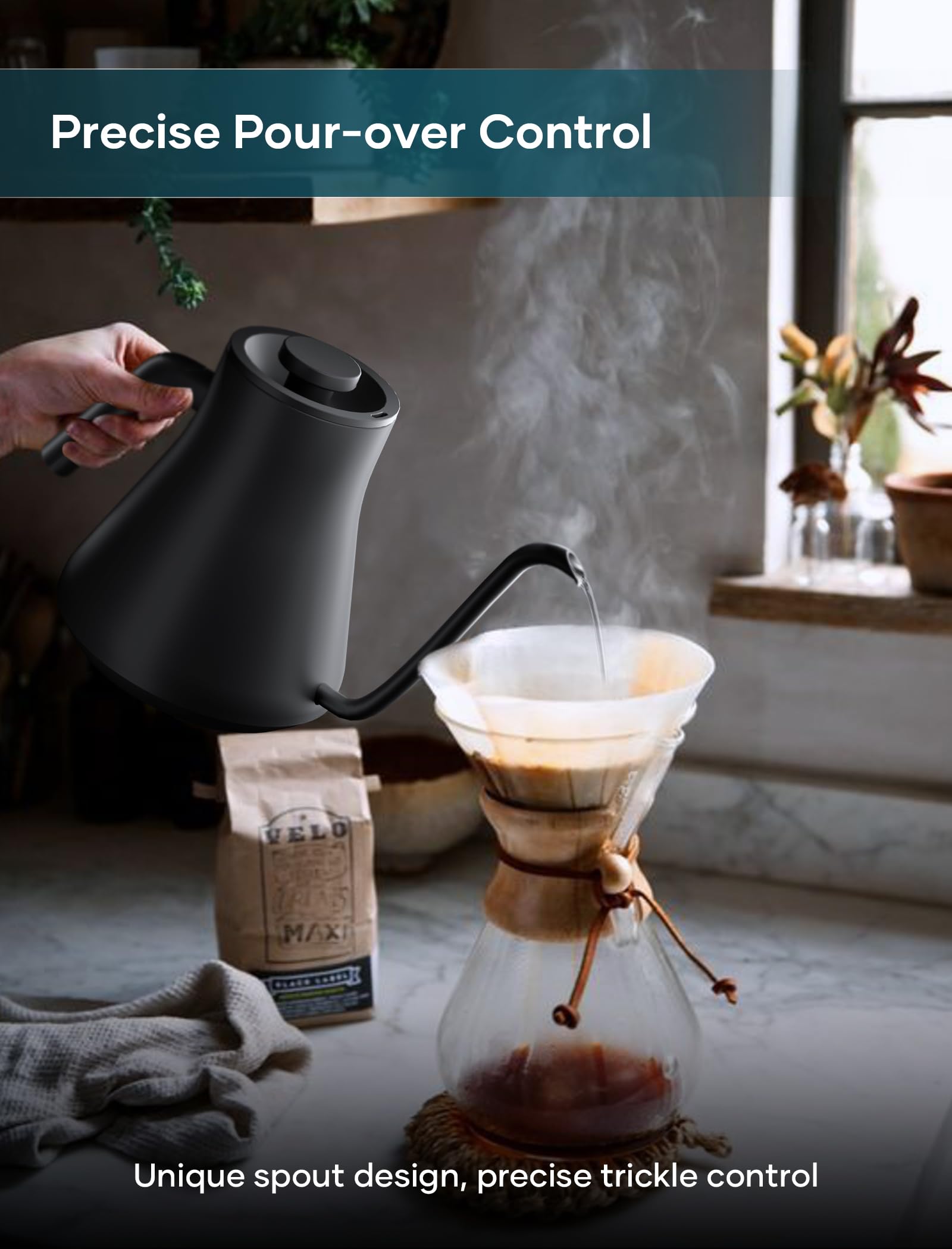 INTASTING Electric Kettles, Gooseneck Electric Kettle, ±1℉ Temperature Control, Stainless Steel Inner, Quick Heating, for Pour Over Coffee, Brew Tea, Boil Hot Water, 0.9L Dark Grey