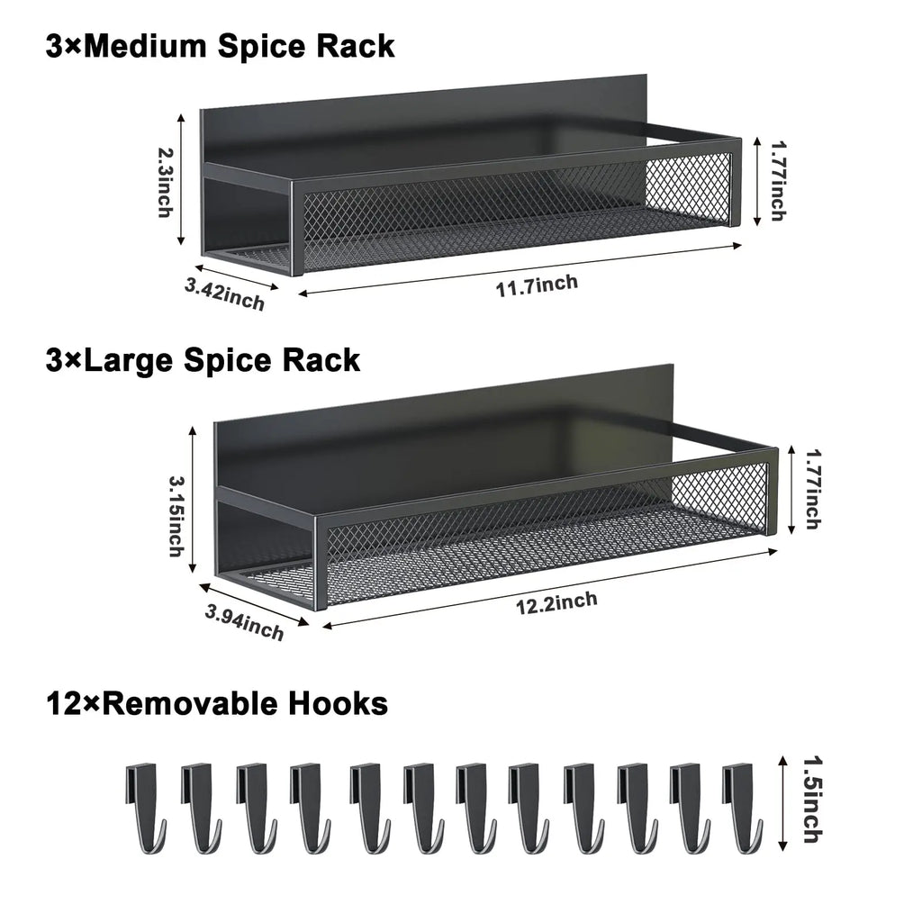 Magnetic Spice Rack for Refrigerator, 3 Pack Magnetic Shelf, Moveable Fridge Organizer with 8-Hook Rack, Seasoning Organizer for Kitchen - Crema Peaks Coffee