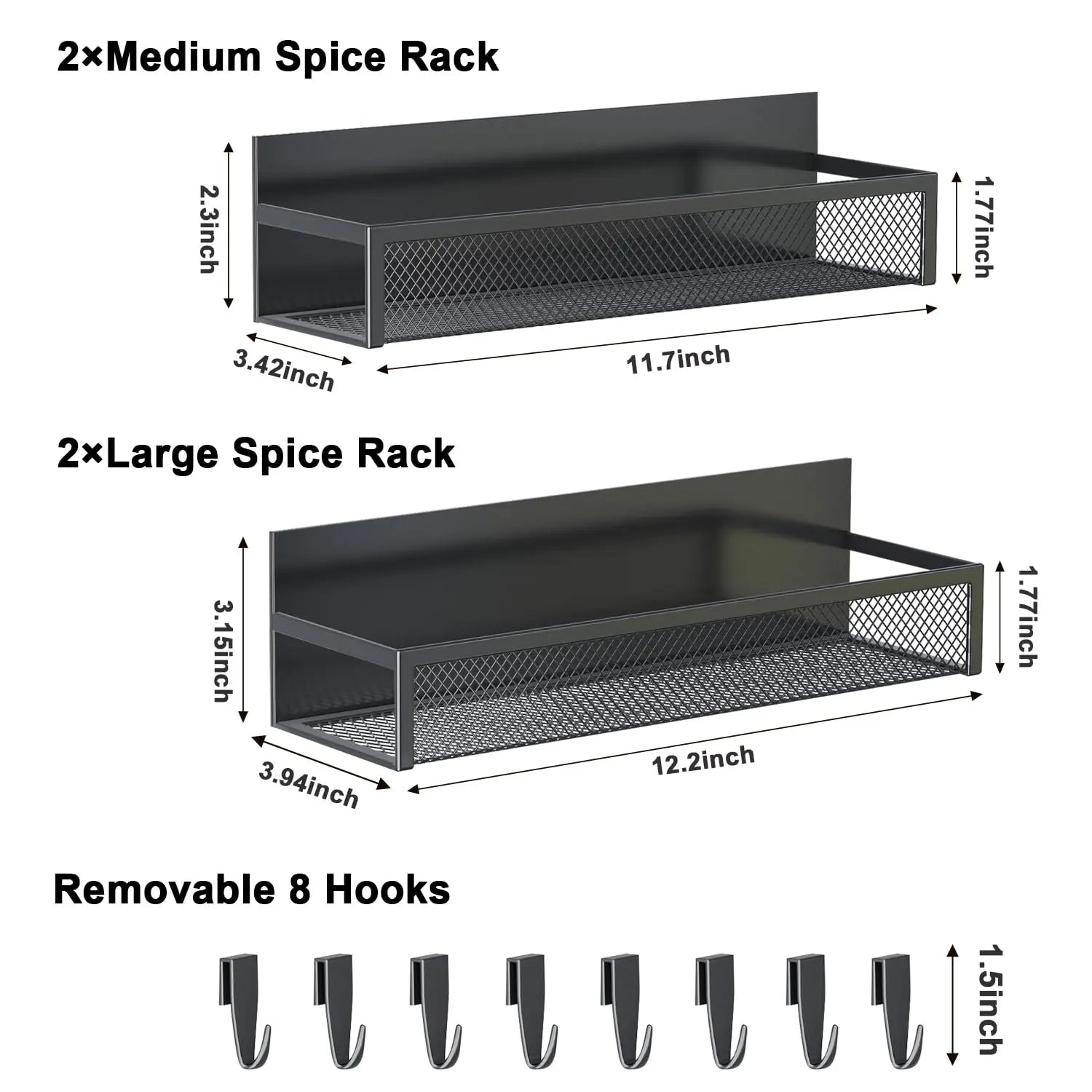 Magnetic Spice Rack for Refrigerator, 3 Pack Magnetic Shelf, Moveable Fridge Organizer with 8-Hook Rack, Seasoning Organizer for Kitchen - Crema Peaks Coffee