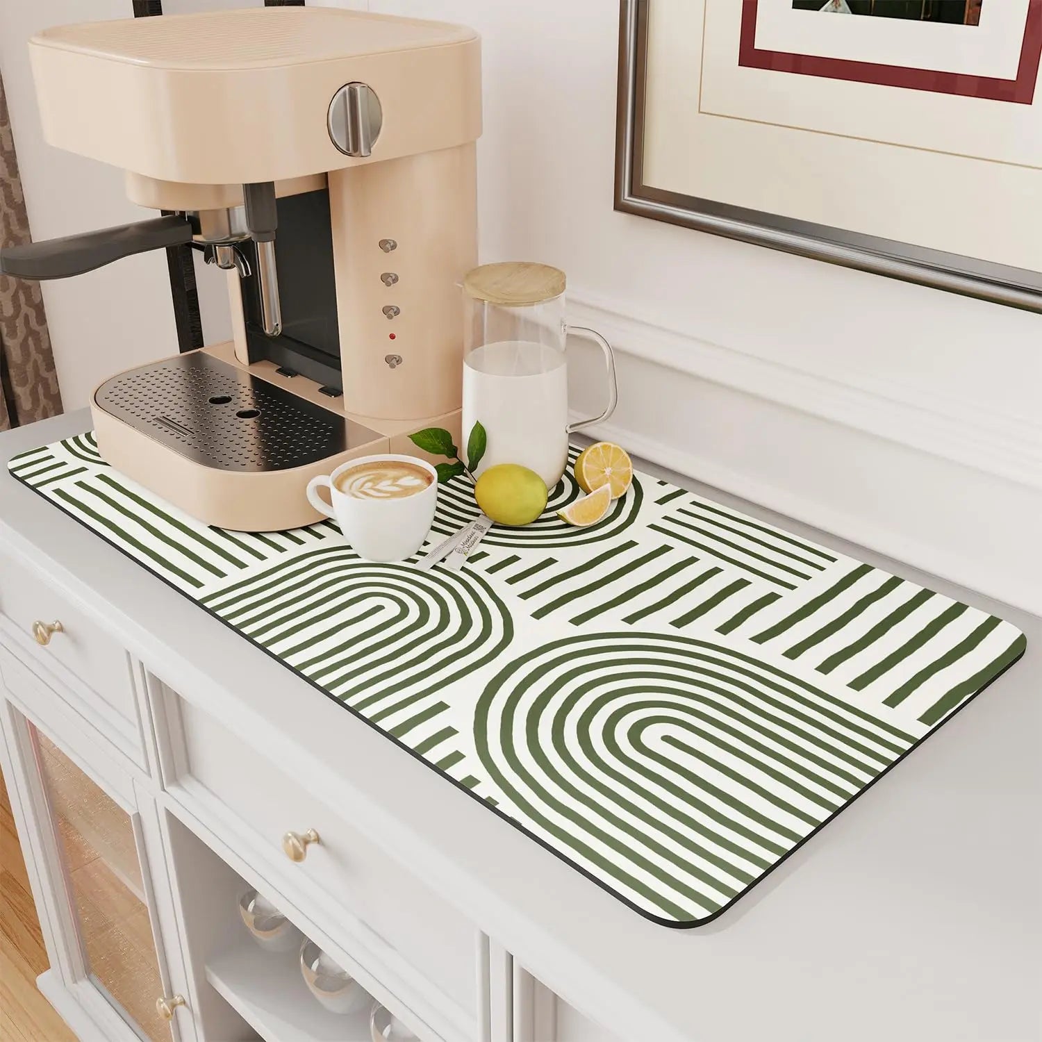 Coffee Mat Hide Stain Rubber Backed Absorbent Dish Drying Mat for Kitchen Counter -AMOAMI Mat Fits Under Coffee Maker or Machine - Crema Peaks Coffee