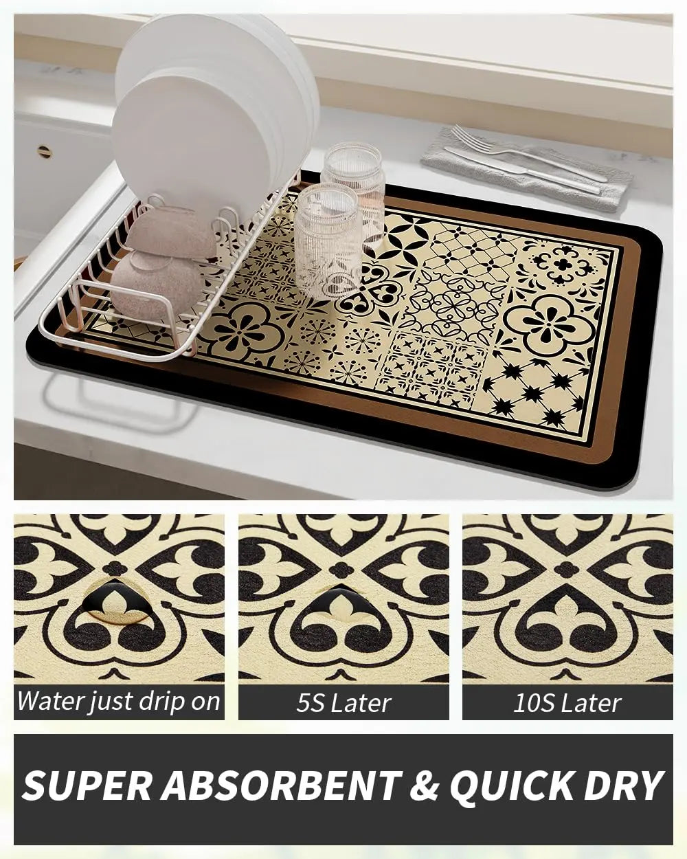 Coffee Mat Hide Stain Rubber Backed Absorbent Dish Drying Mat for Kitchen Counter -AMOAMI Mat Fits Under Coffee Maker or Machine - Crema Peaks Coffee