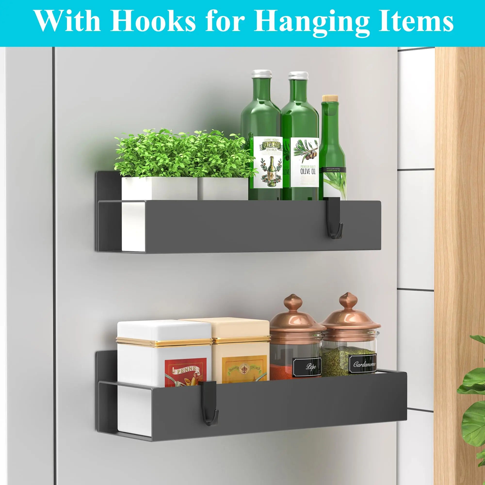 4 Pack Metal Magnetic Spice Storage Rack Organizer for Refrigerator and Oven, Black Fridge Organizers and Storage - Crema Peaks Coffee