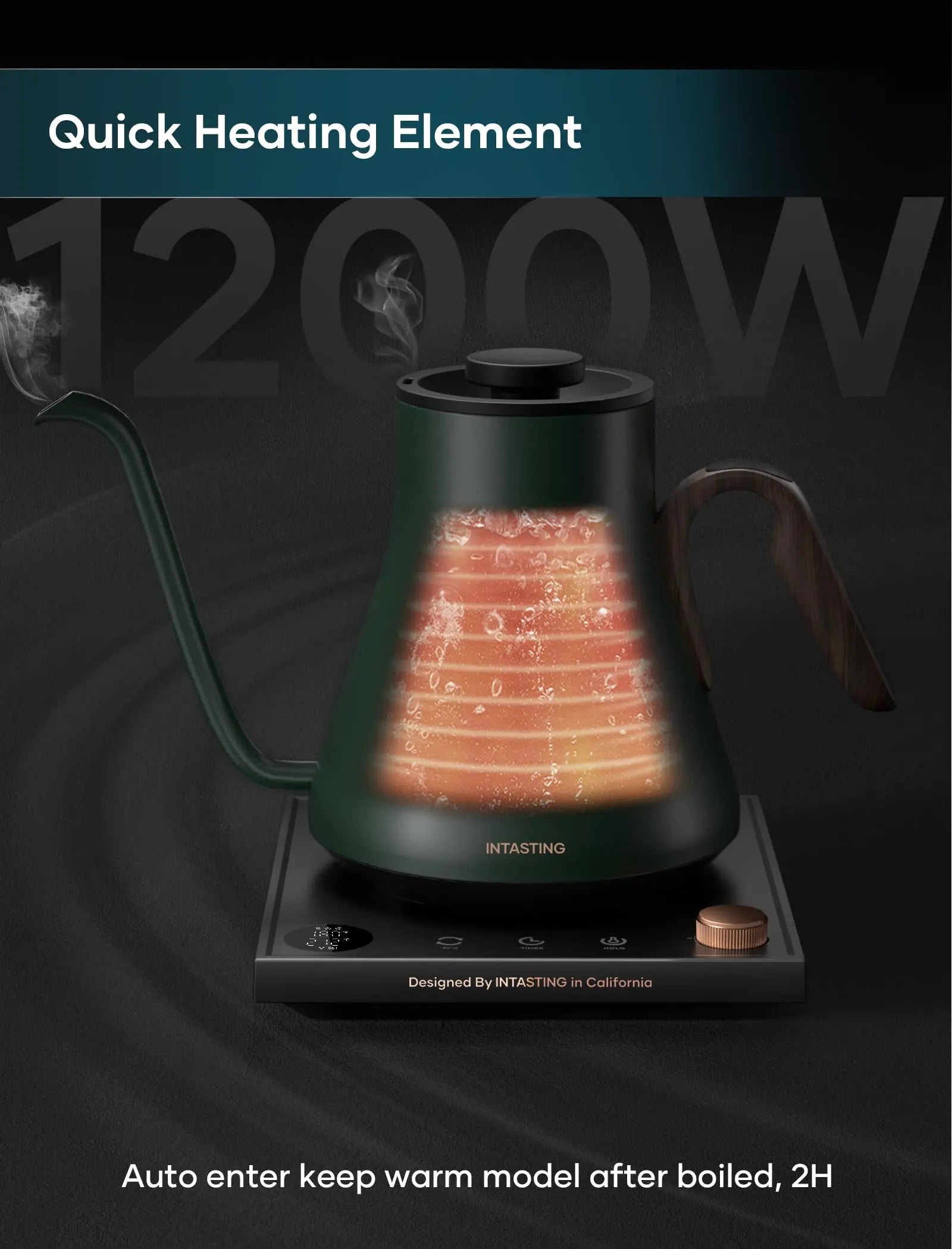 Electric Kettle, Gooseneck Electric Kettle, ±1℉ Precise Temperature Control, Stainless Steel Interior, Quick Heating for Pour Over Coffee, Tea & Boiling Water, 0.9L (Black) - Crema Peaks Coffee