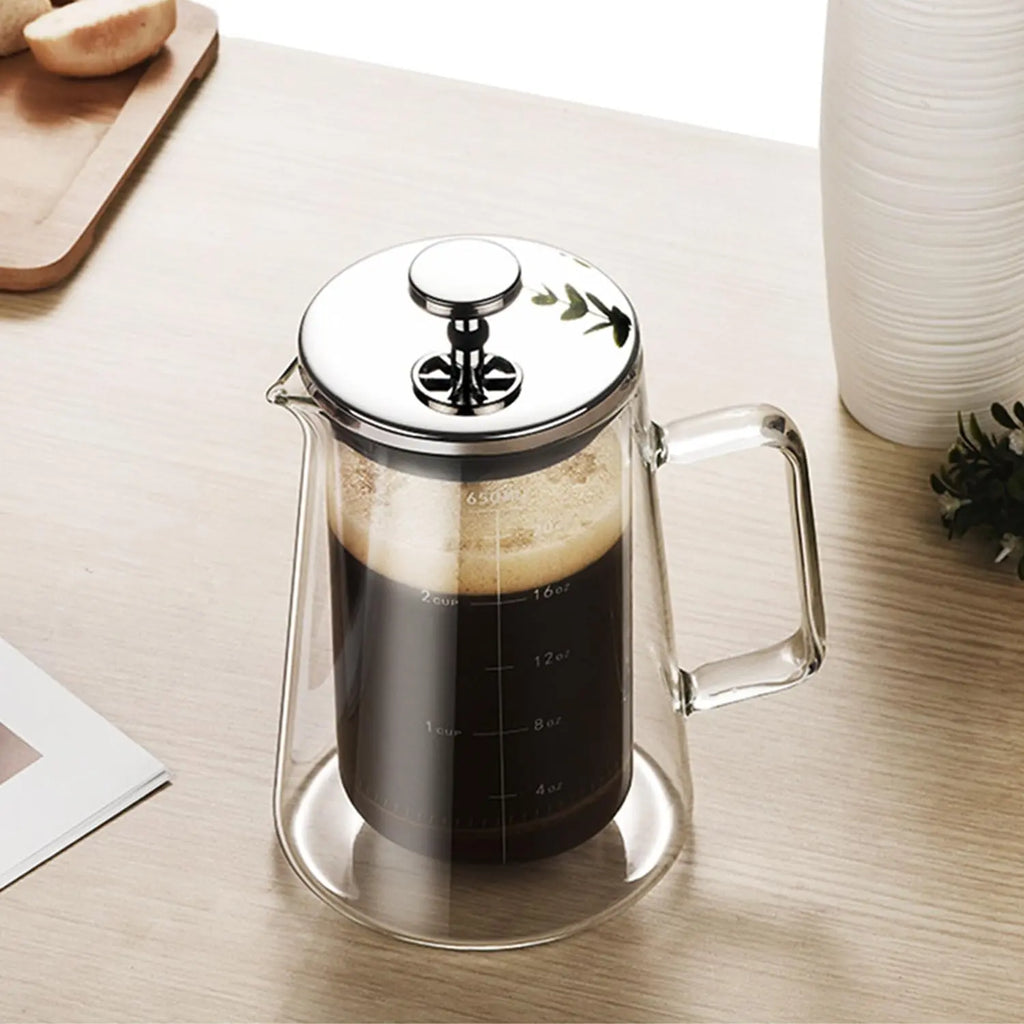 French Press Coffee Maker 22Oz - Double-Wall Insulated Borosilicate Glass - Ergonomic Handle - Coffee Gift - Tea & Coffee Press - Crema Peaks Coffee