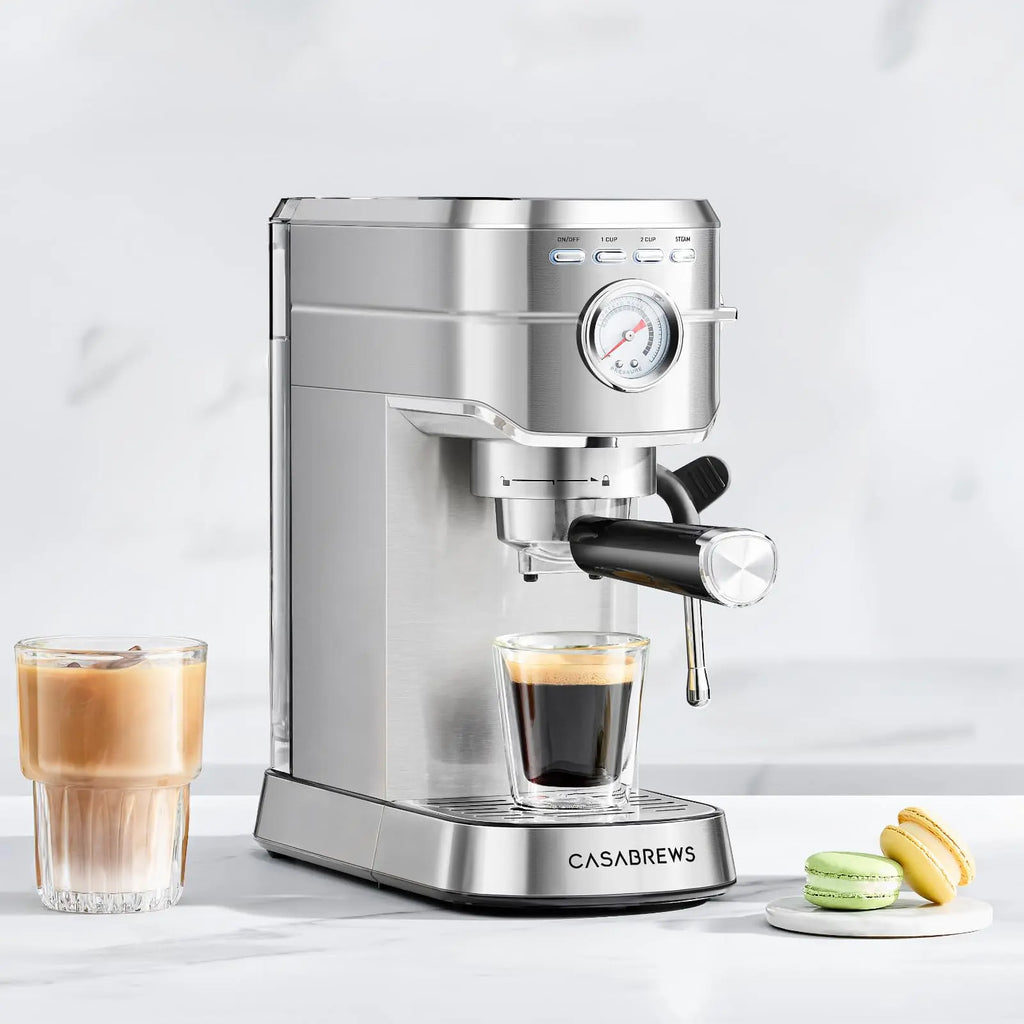 CASABREWS CM5418 Espresso Machine 20 Bar, Value, Compact Espresso Maker with Steam Milk Frother, Stainless Steel Coffee Machine with 34oz Removable Water Tank for Cappuccino, Gift for Women or Men, Silver - Crema Peaks Coffee