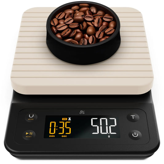 Coffee Scale by Greater Goods with Timer – 0.1g Precision Digital Coffee & Espresso Scale for Pour-Over, Coffee Bean Weighing, Barista Brewing, Waterproof Cover, 3kg Capacity (Onyx Black) - Crema Peaks Coffee