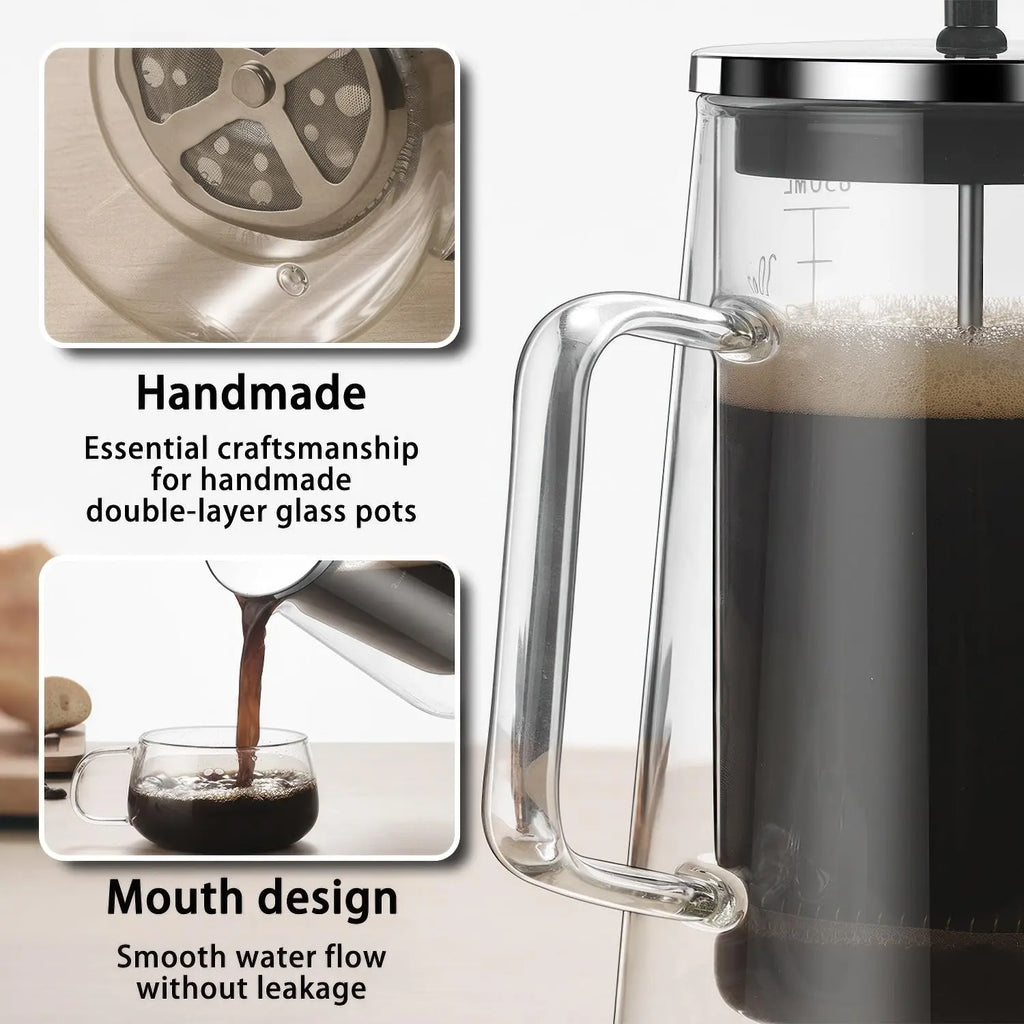 French Press Coffee Maker 22Oz - Double-Wall Insulated Borosilicate Glass - Ergonomic Handle - Coffee Gift - Tea & Coffee Press - Crema Peaks Coffee