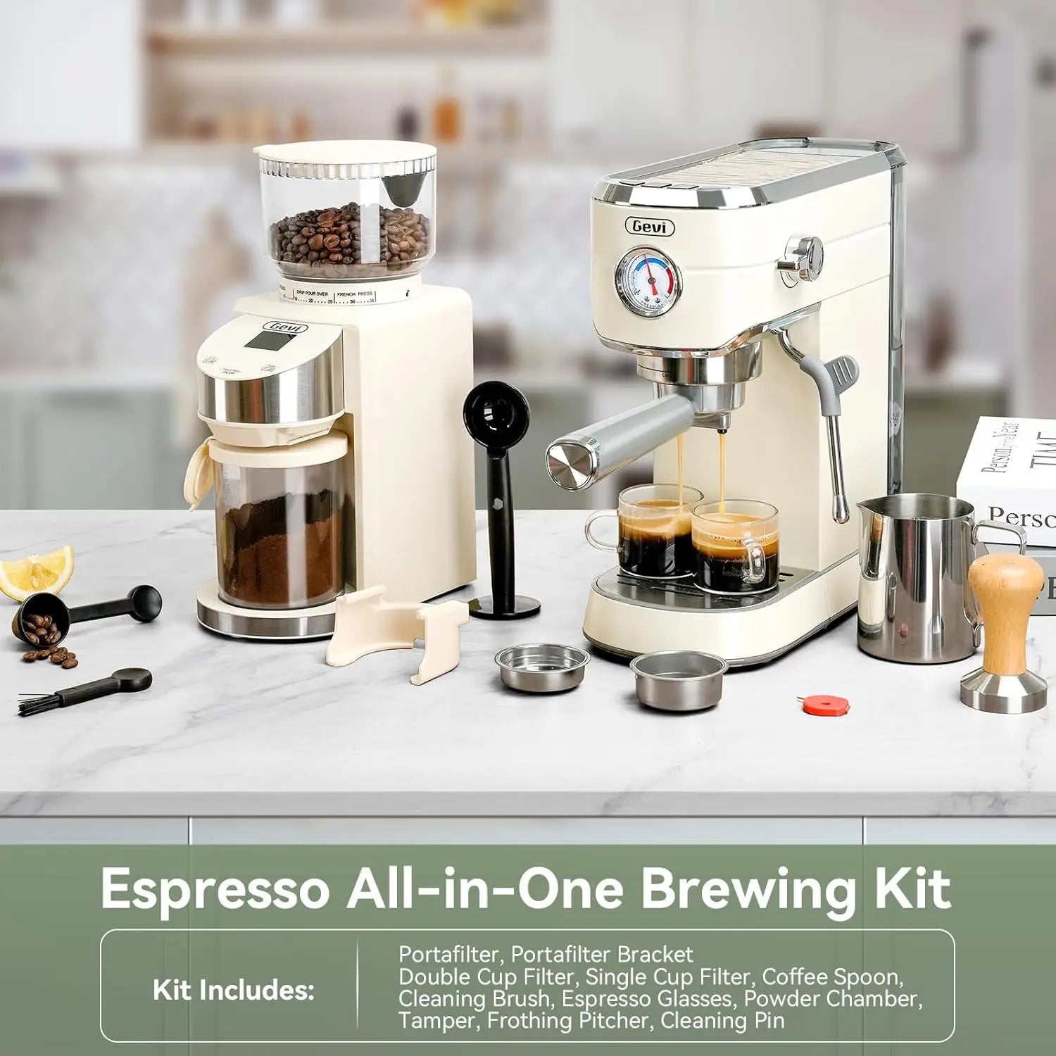 Gevi 20 Bar Espresso Coffee Machine with Burr Grinder Set | 35 Precise Grind Settings | Milk Frother for Latte Cappuccino | Professional Home Barista Kit | Gift for Coffee Lovers - Crema Peaks Coffee