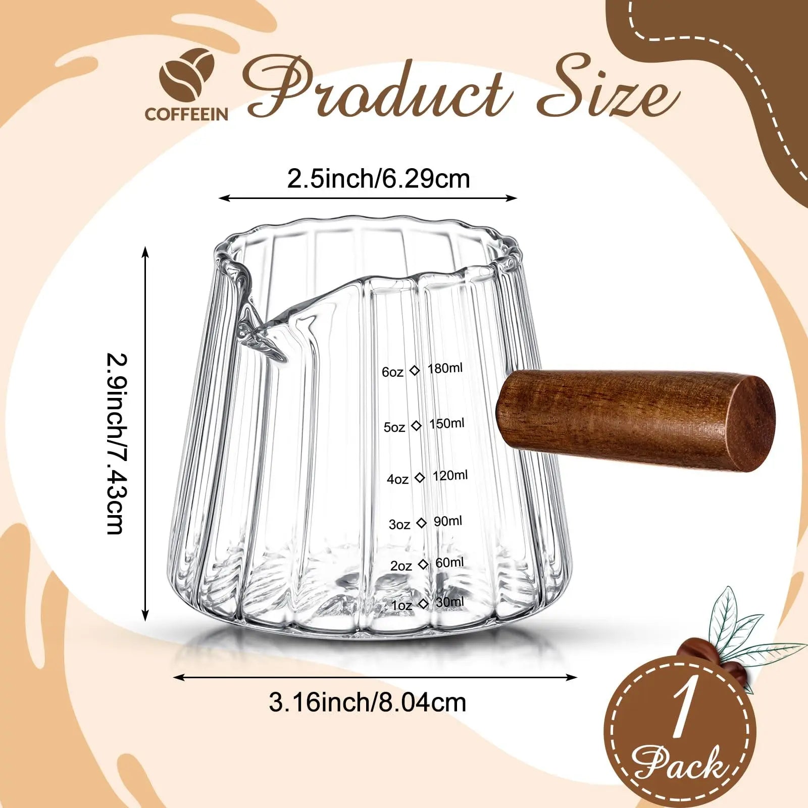 1 Pcs Espresso Shot Glass with Handle, 6 oz/180 ml Espresso Cup with Single V-shaped Mouth, Measuring Cup for Milk Tea Coffee Bar Accessories (Clear) - Crema Peaks Coffee