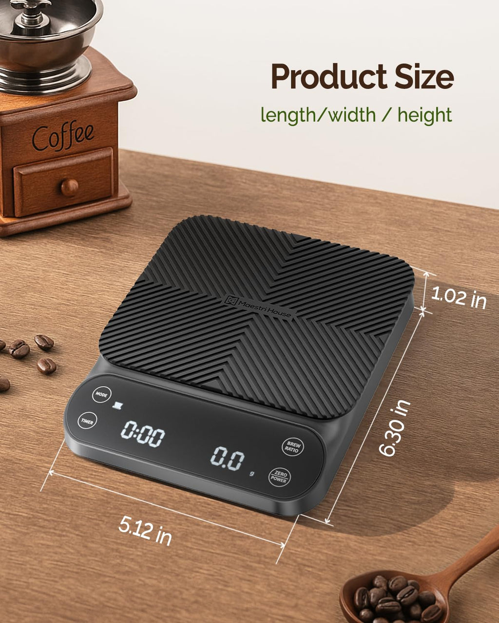 Maestri House S3 Coffee Scale with Timer, 3kg/0.1g Rechargeable Digital Scale, 3 Brew Modes, Adjustable Ratios & Flow Rate Display, Barista-Grade for Pour-Over, Espresso, French Press – Black - Crema Peaks Coffee