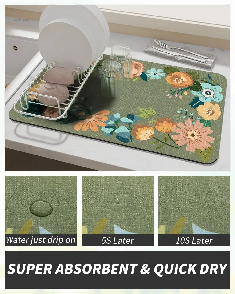 Coffee Mat Hide Stain Rubber Backed Absorbent Dish Drying Mat for Kitchen Counter -AMOAMI Mat Fits Under Coffee Maker or Machine - Crema Peaks Coffee