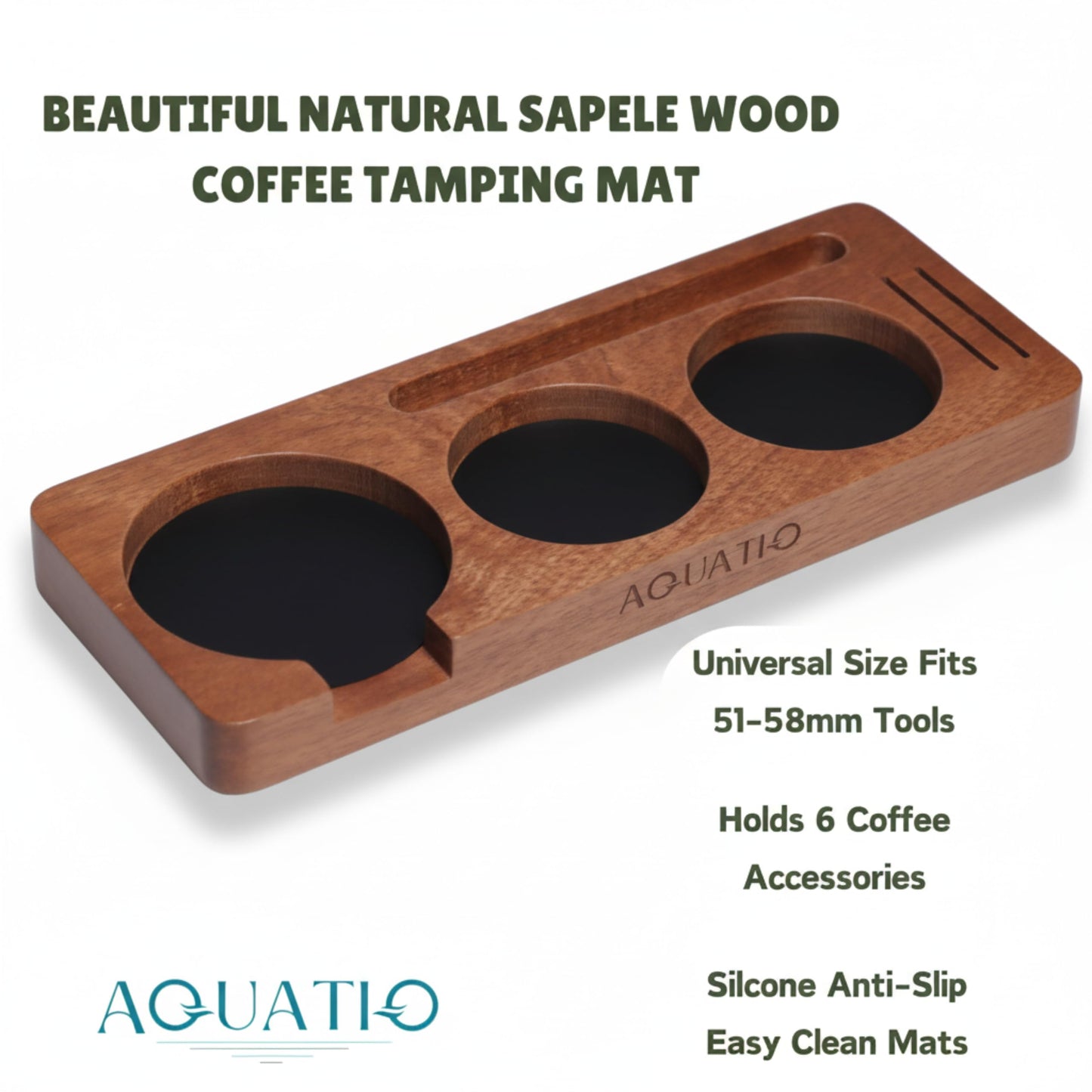 51-58 mm Wide Espresso Tamping Mat - Wooden Coffee Tamping Station - Espresso Accessories for Baristas, Gift for Coffee Lovers