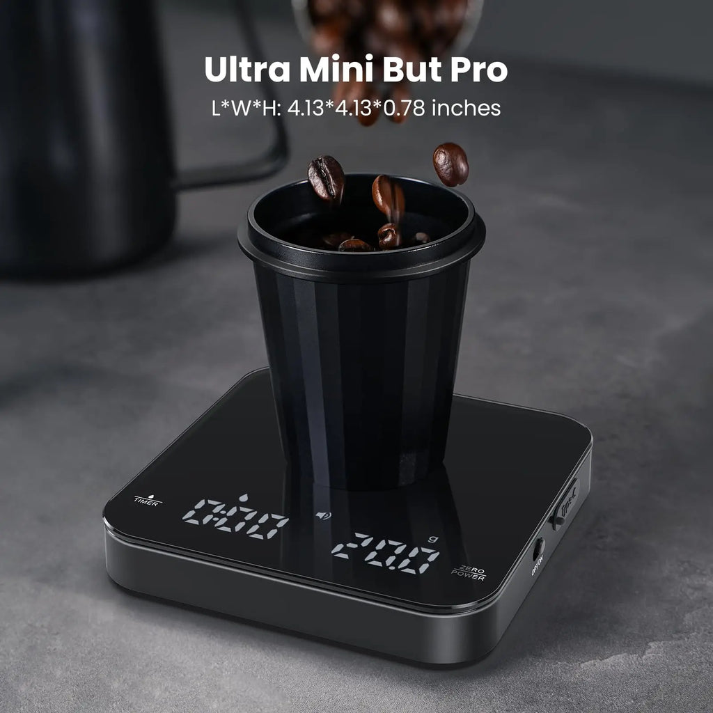 Maestri House Mini Coffee Scale with Timer, USB-C Rechargeable Espresso Scale, 2kg/0.1g Accurate Scale for Espresso and Pour-Over Coffee, Portable Digital Kitchen Scale with Auto Timer (Black&Silver) - Crema Peaks Coffee