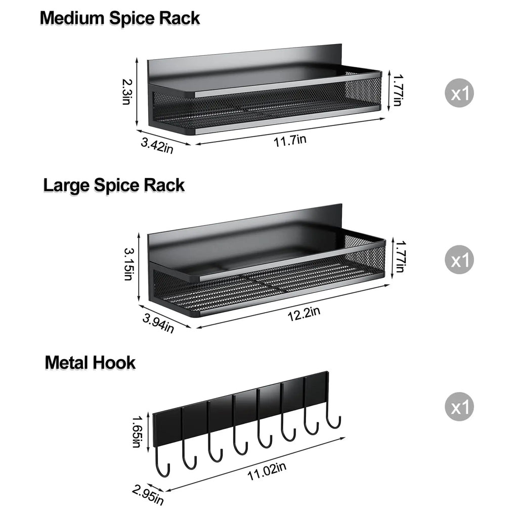 Magnetic Spice Rack for Refrigerator, 3 Pack Magnetic Shelf, Moveable Fridge Organizer with 8-Hook Rack, Seasoning Organizer for Kitchen - Crema Peaks Coffee