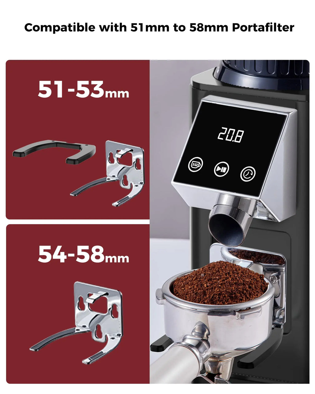 Tuni G1 Conical Burr Coffee Grinder, 48 Grind Settings Anti-static Burr Mill, Precision Electronic Timer and LED Touchscreen for Espresso/Drip/Cold Brew/French Press, Stainless Steel, Ivory - Crema Peaks Coffee